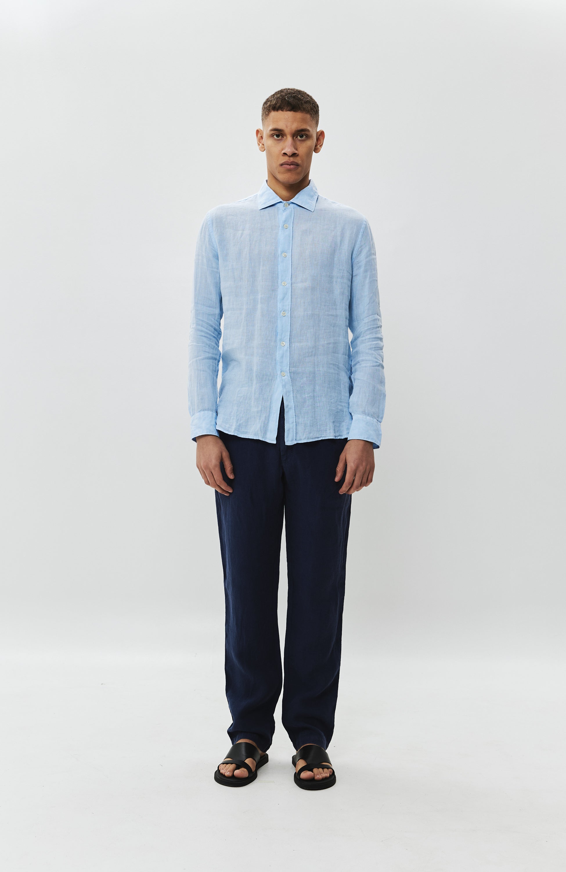 120% lino Navy Drawstring-fastened linen trousers image 7