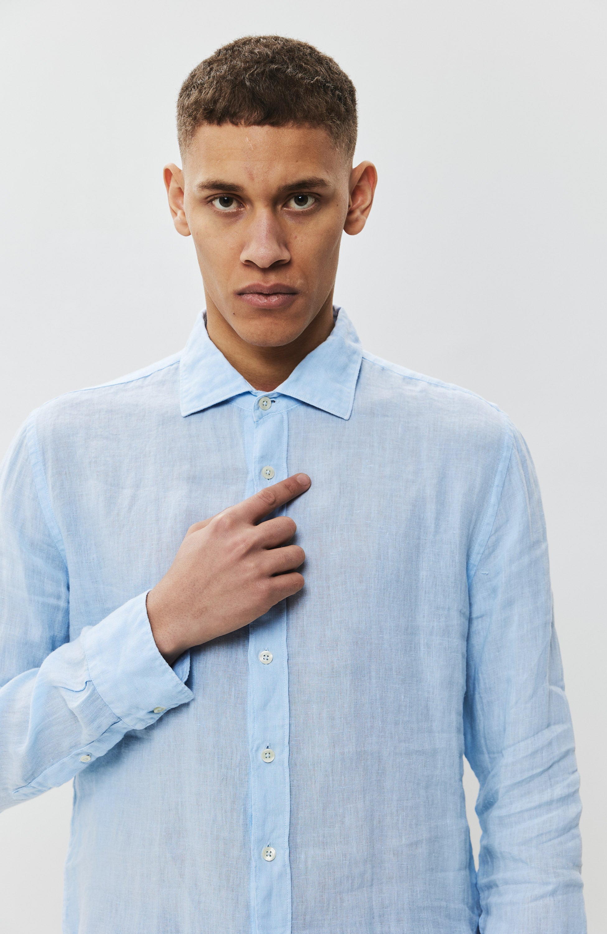 120% lino Blue Long sleeve linen shirt image 4
