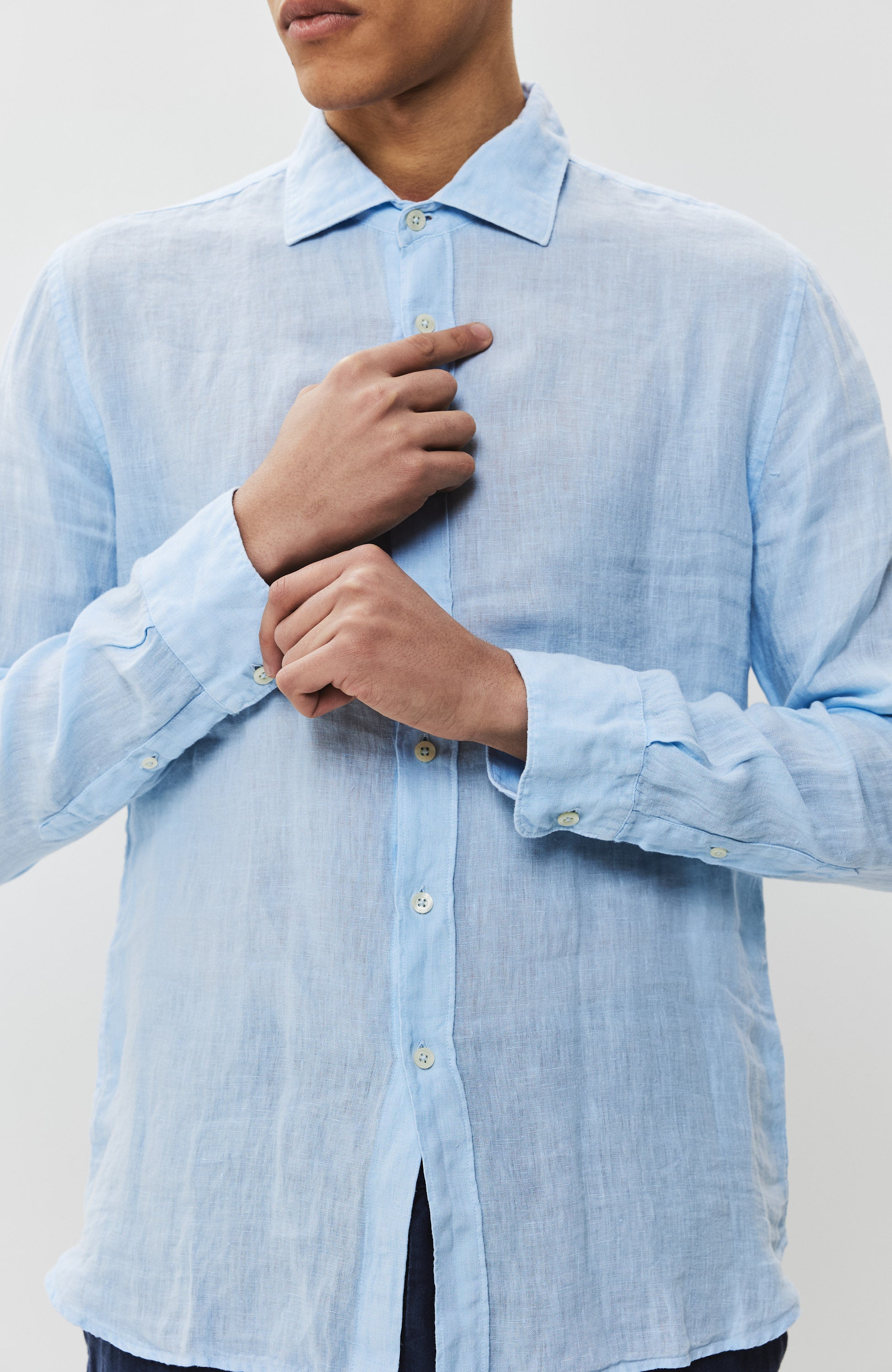 120% lino Blue Long sleeve linen shirt image 5