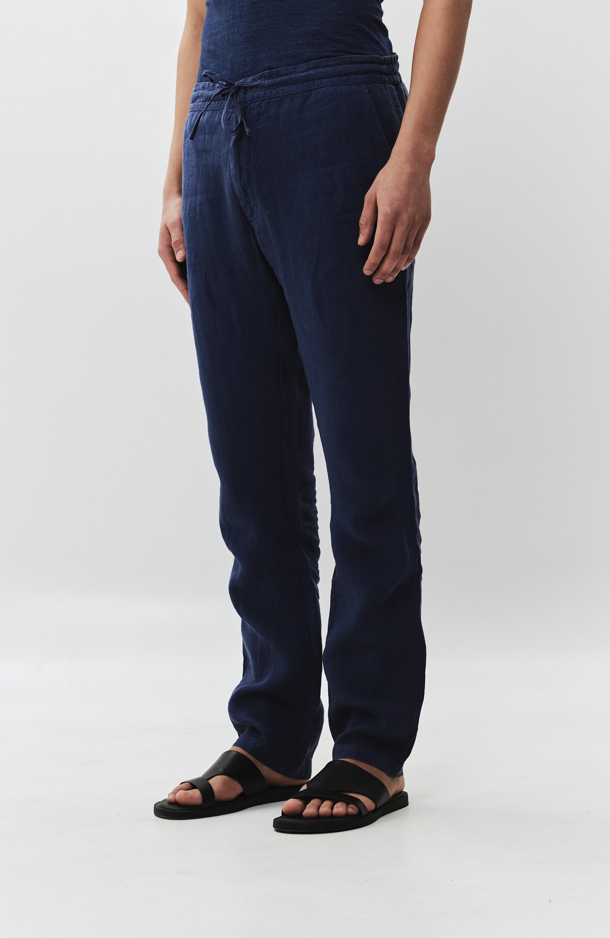 120% lino Navy Drawstring-fastened linen trousers image 3