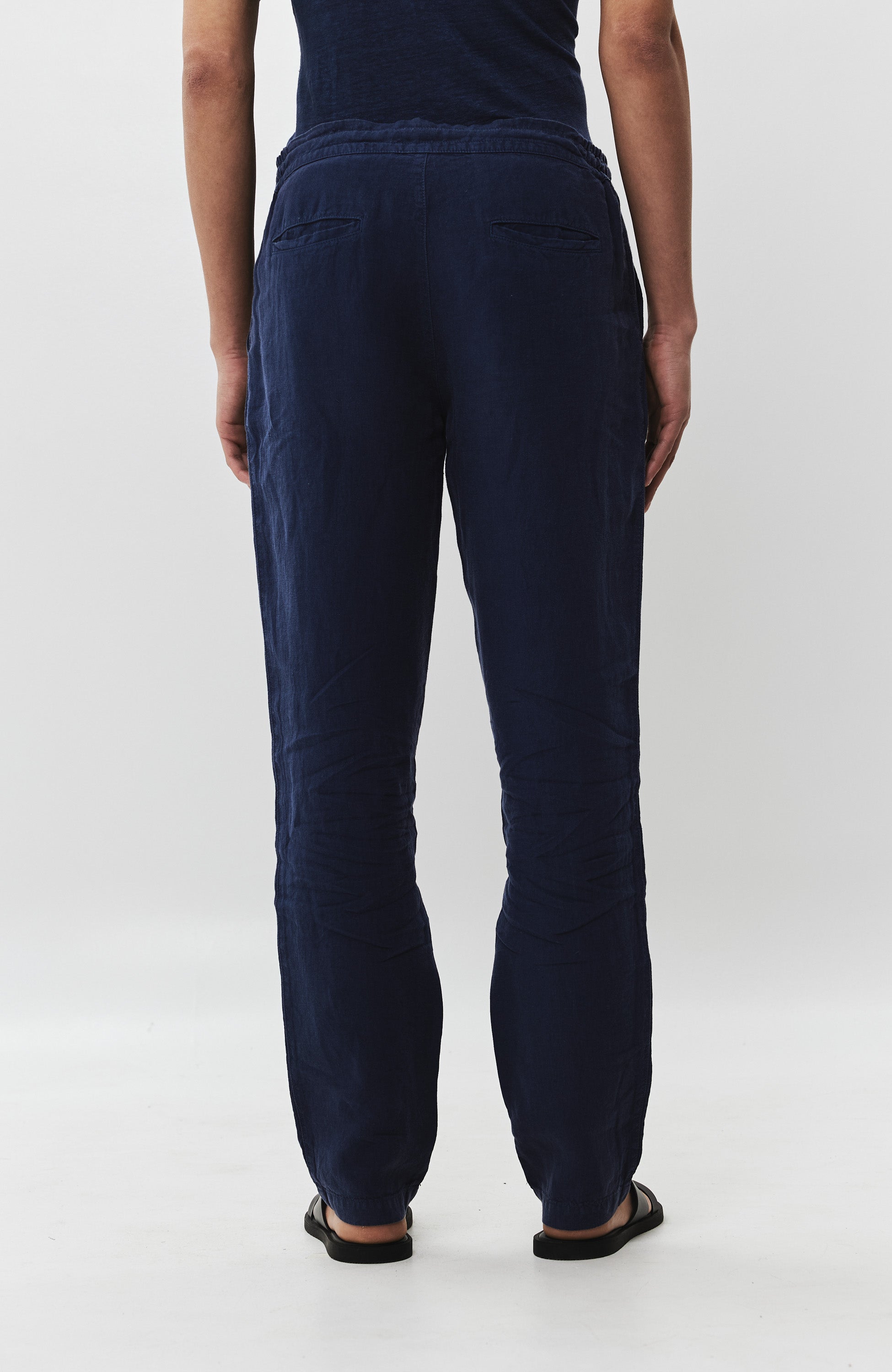 120% lino Navy Drawstring-fastened linen trousers image 4