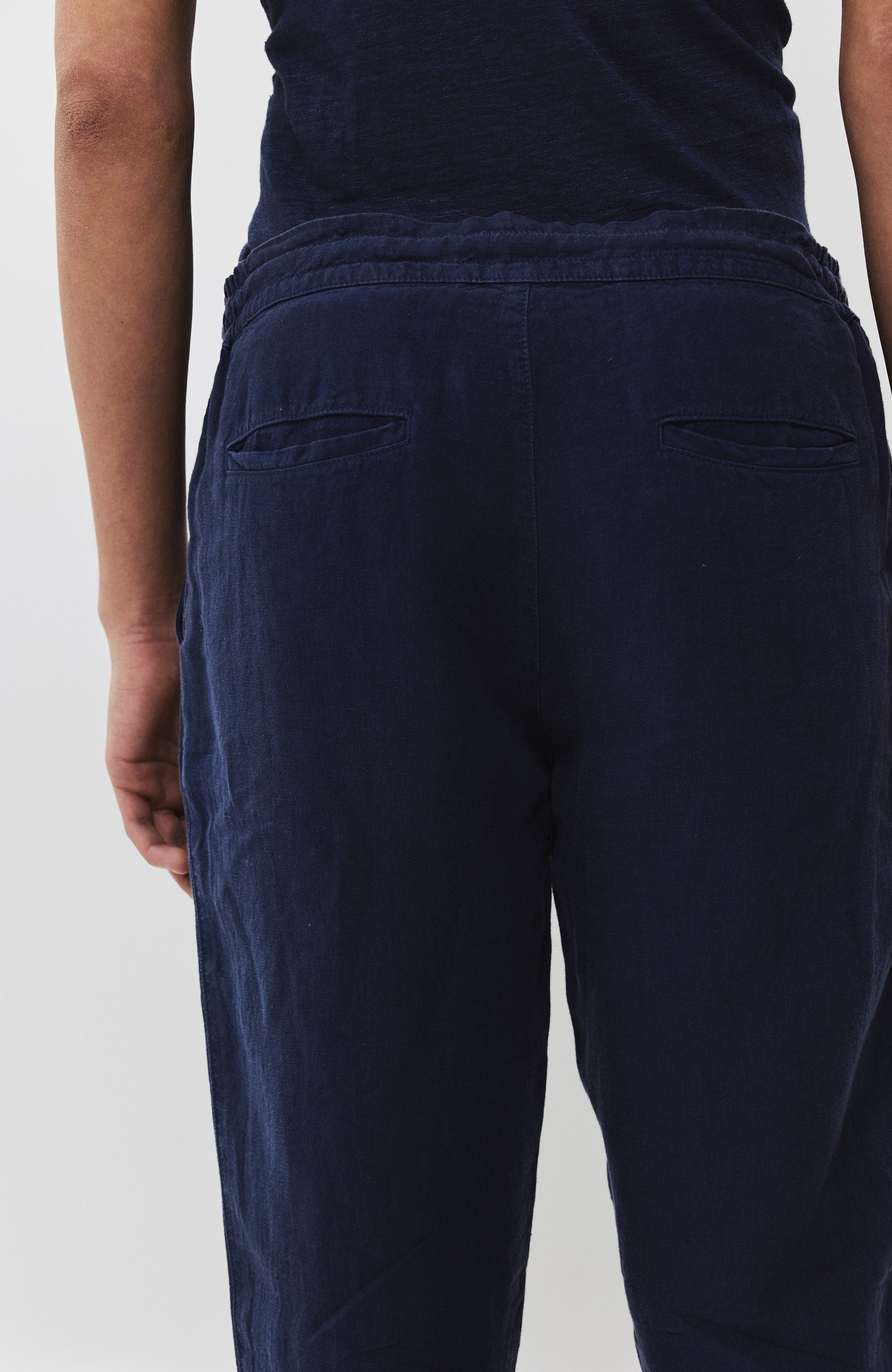 120% lino Navy Drawstring-fastened linen trousers image 6