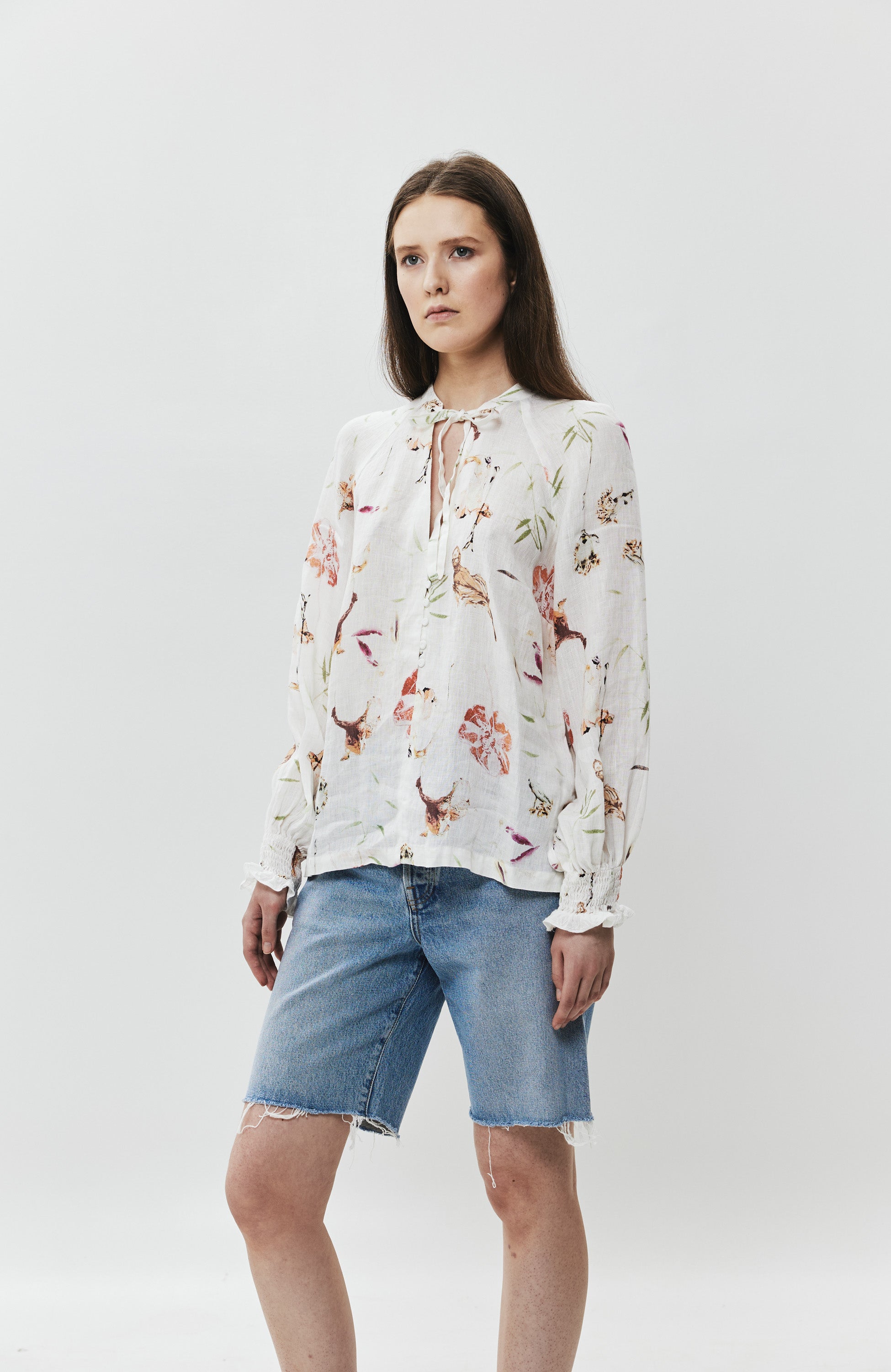 Floral printed linen blouse