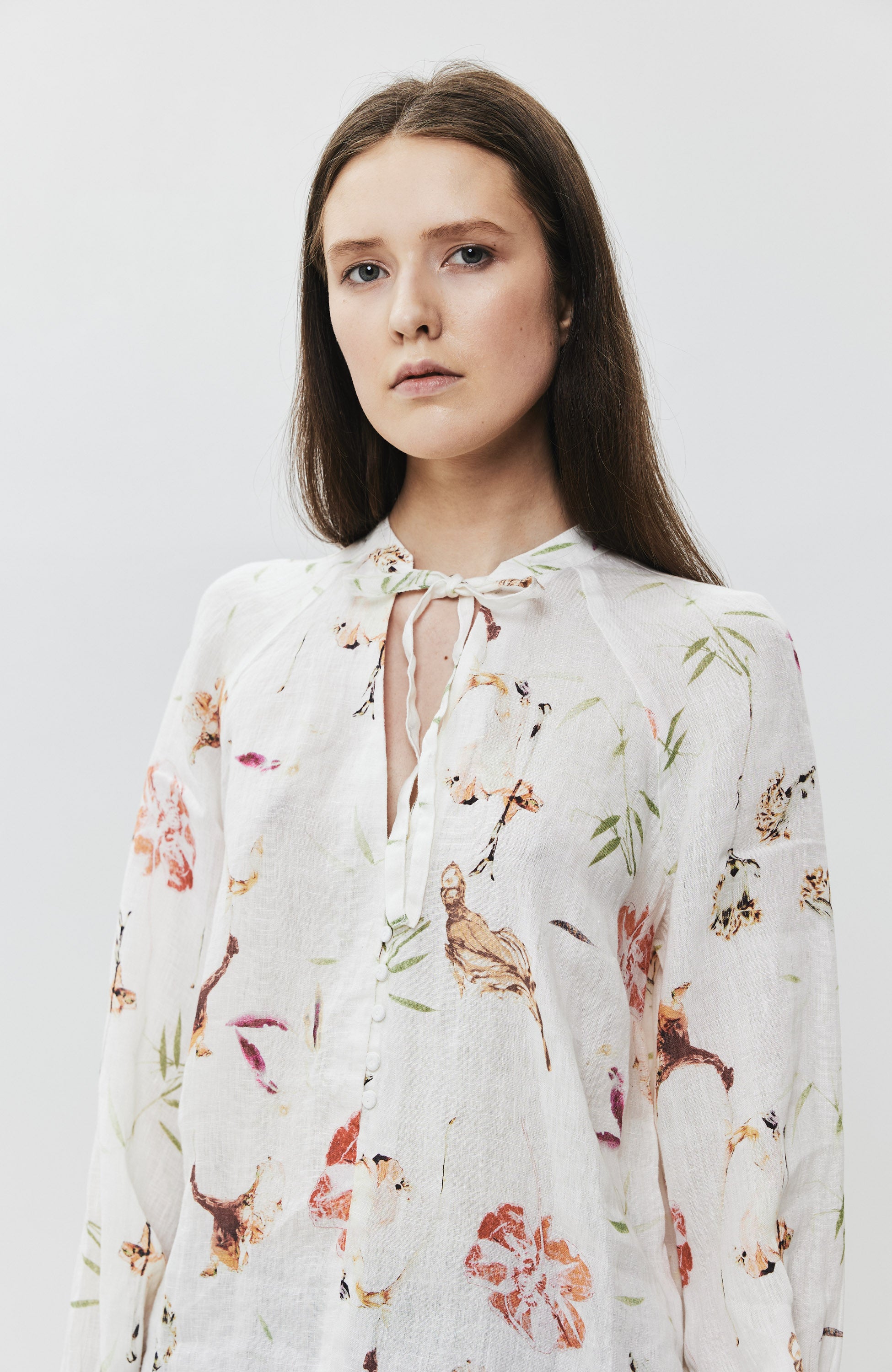 Floral printed linen blouse
