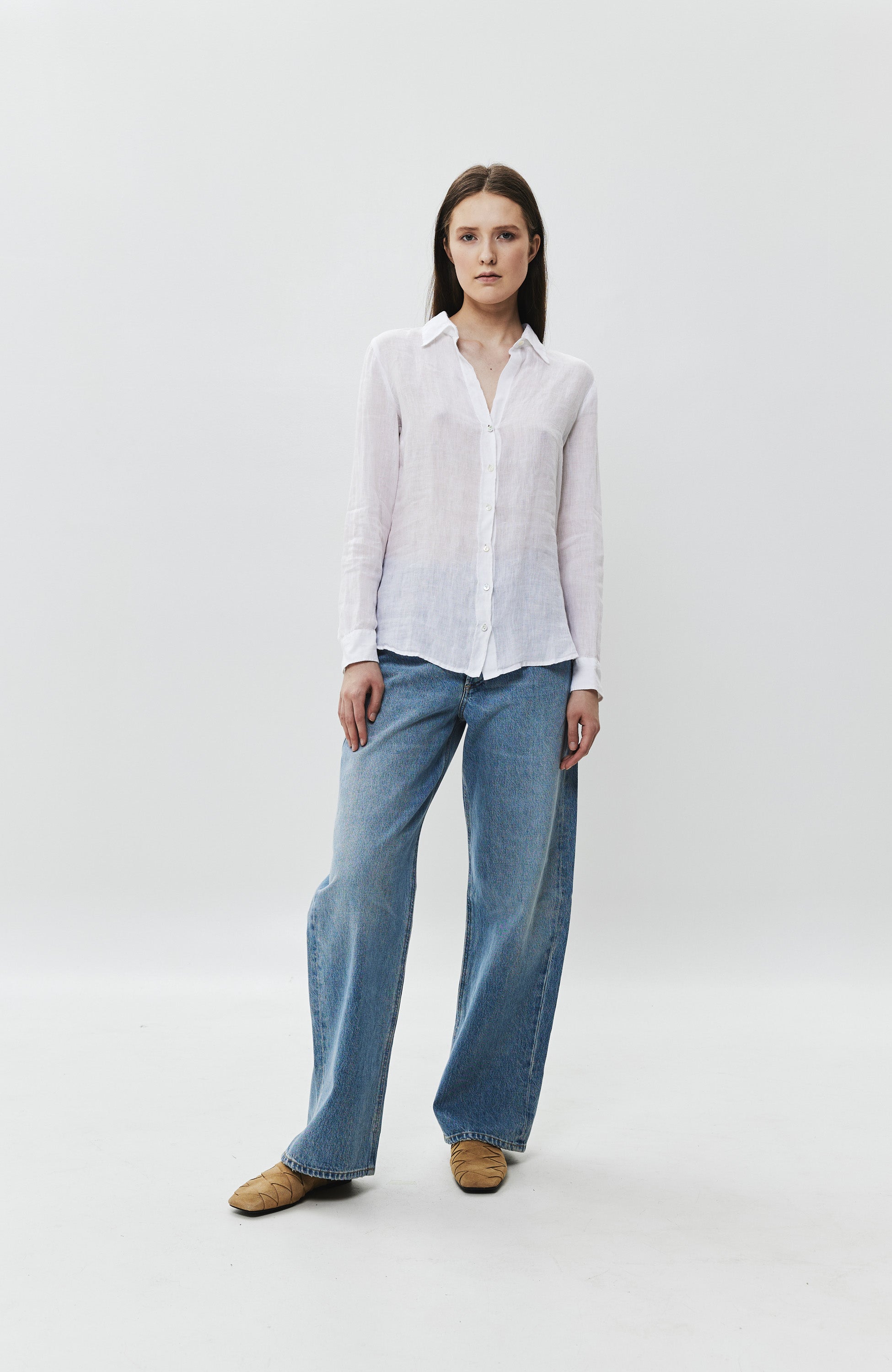 120% lino White Long sleeve linen shirt image 5