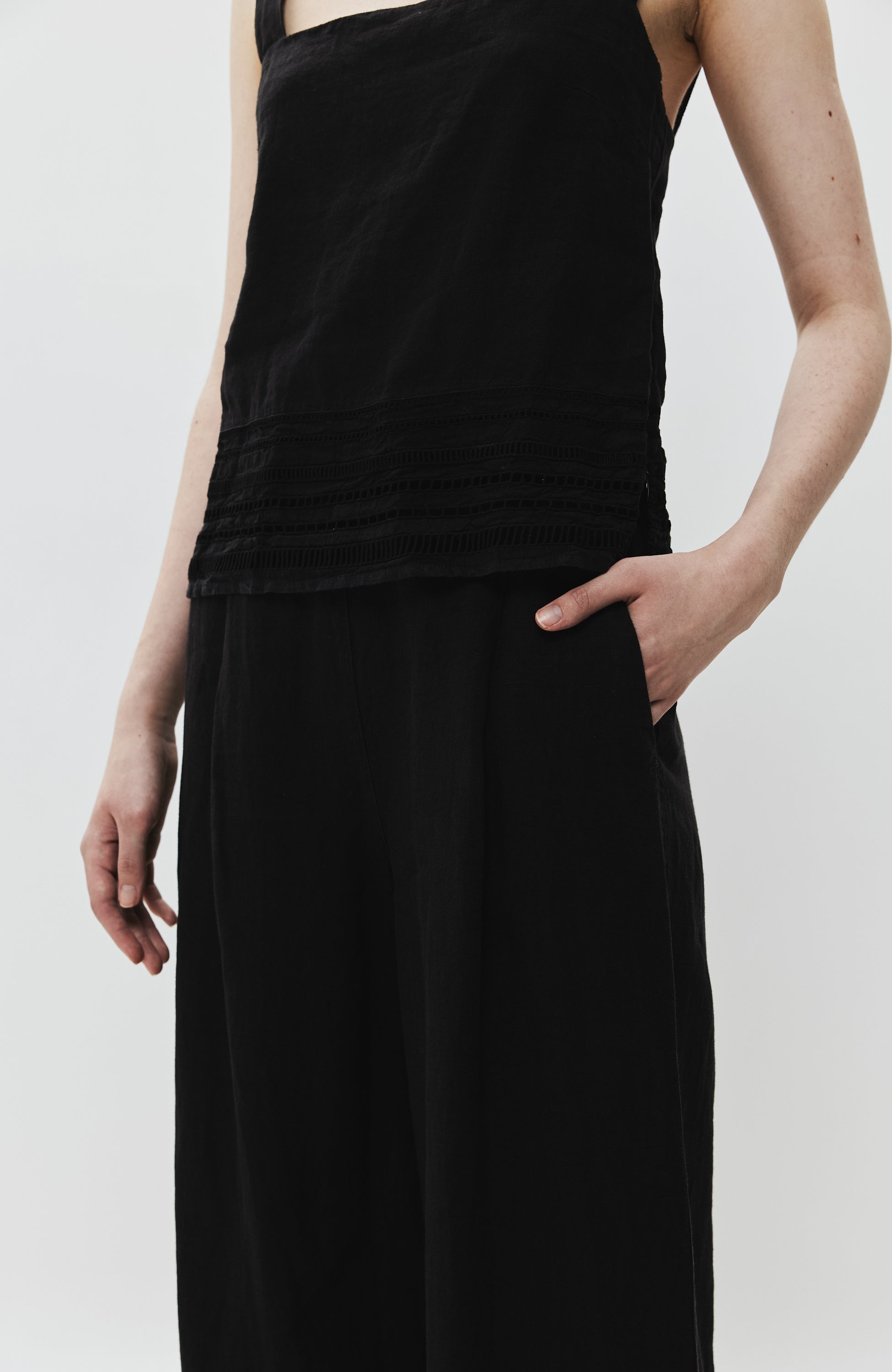 120% lino Black Embroidered linen wide-leg trousers image 8