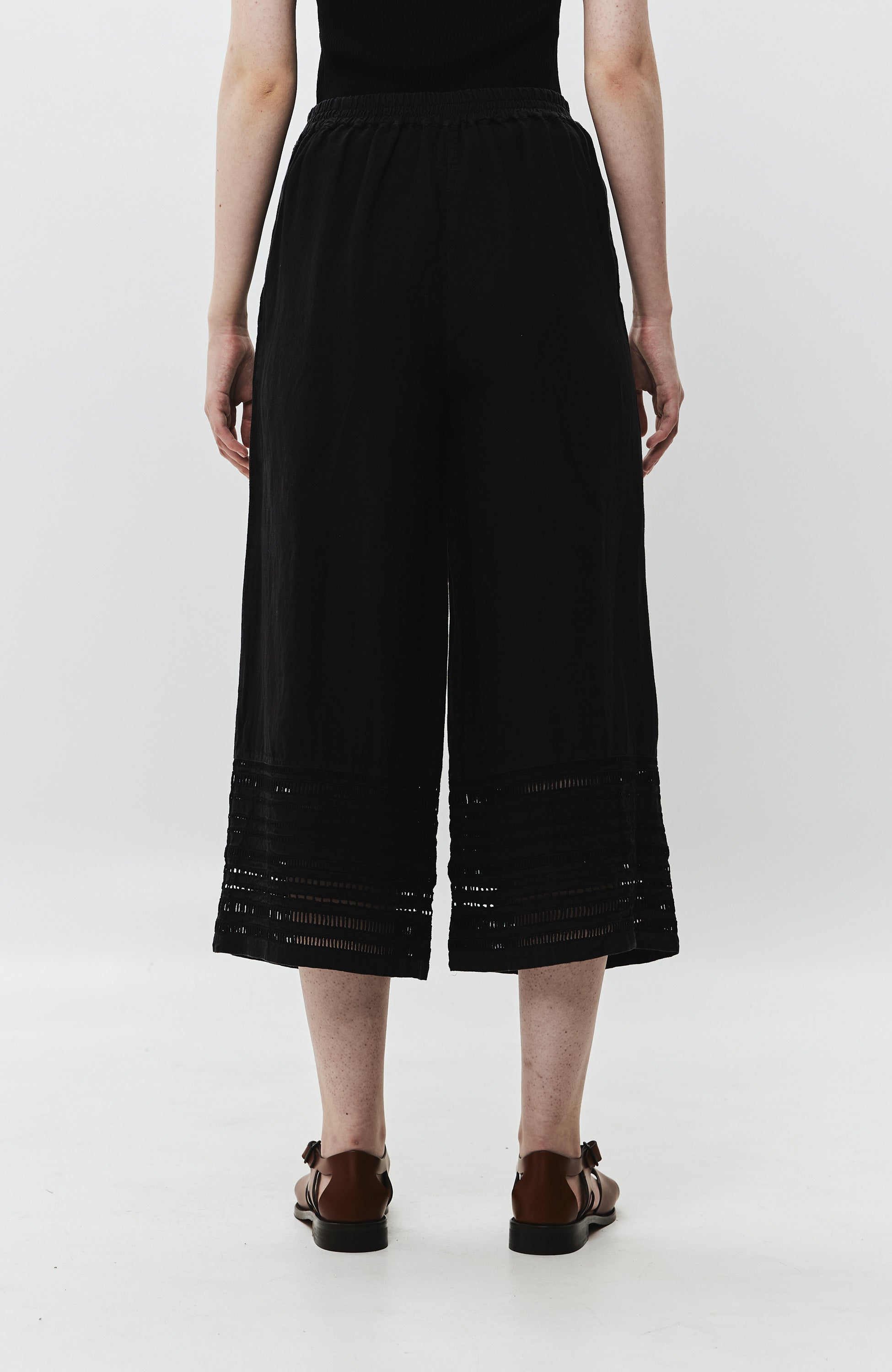 120% lino Black Embroidered linen wide-leg trousers image 5