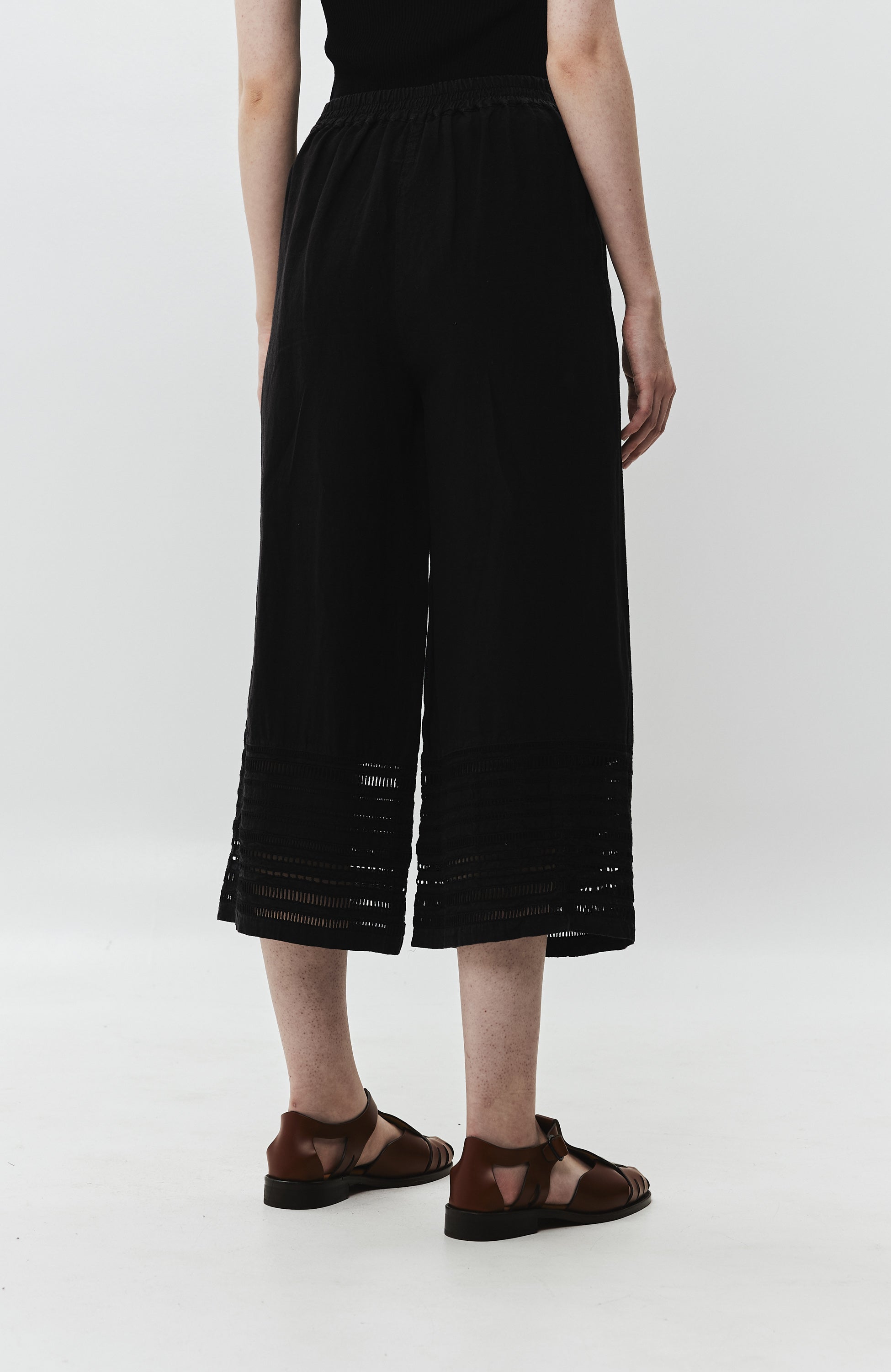 Embroidered linen wide-leg trousers