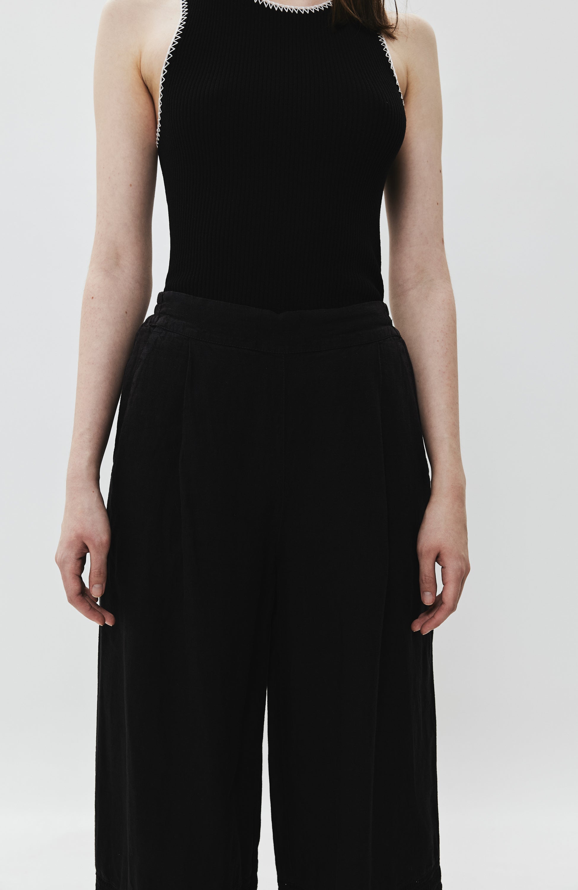 120% lino Black Embroidered linen wide-leg trousers image 7