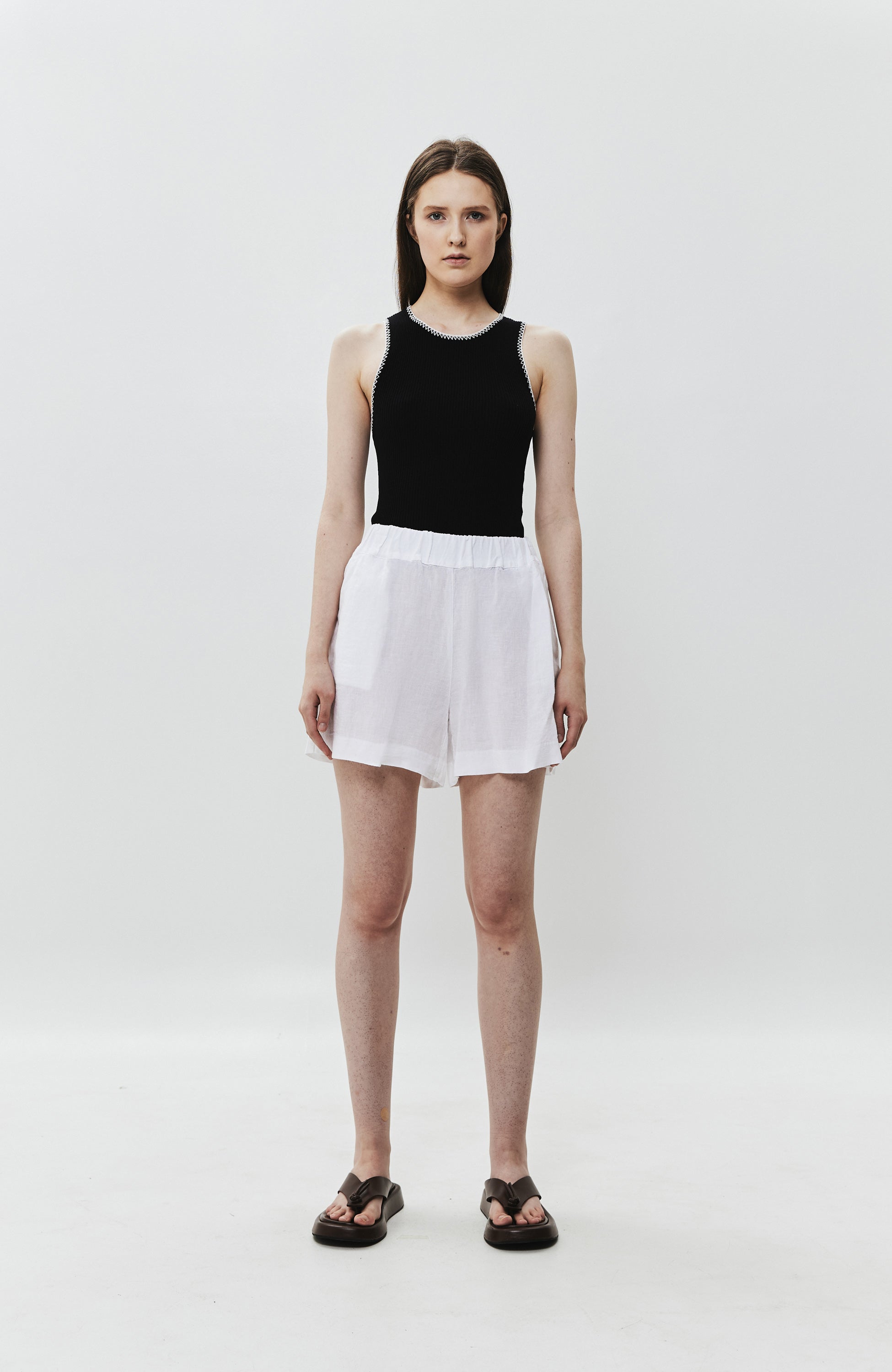 120% lino White Elasticated-waistband linen shorts image 8
