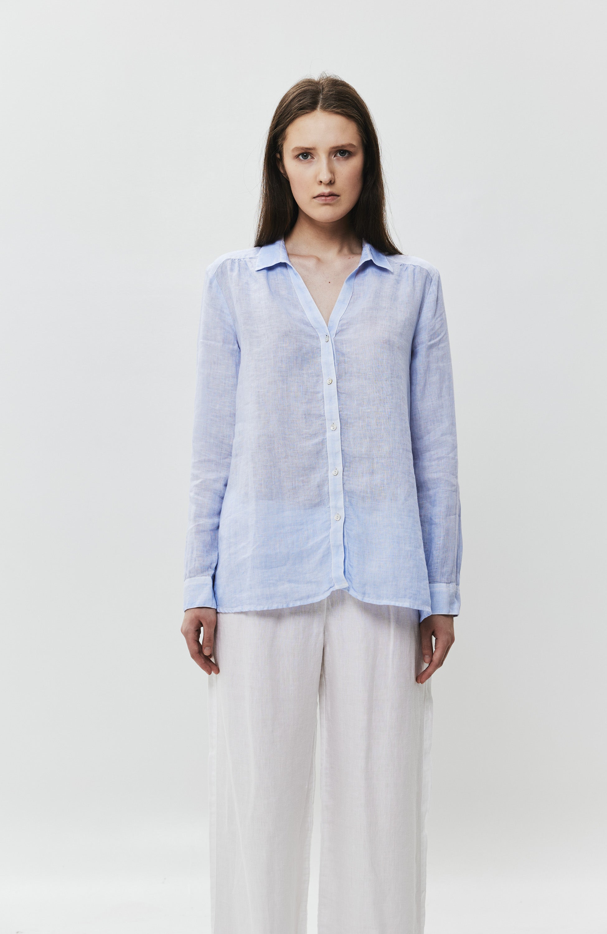 120% lino Blue Long sleeve garment-dyed linen shirt image 1