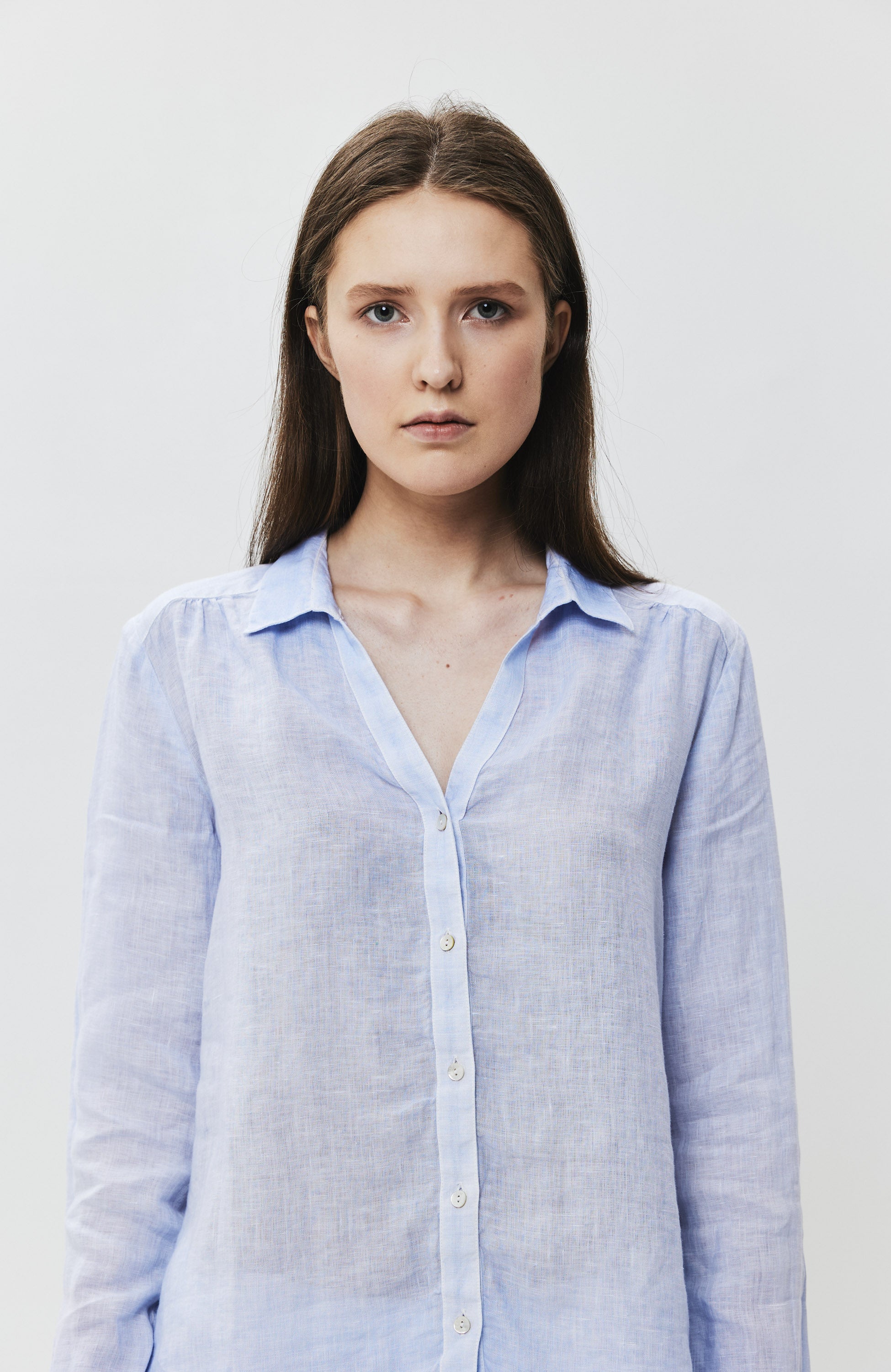 120% lino Blue Long sleeve garment-dyed linen shirt image 2