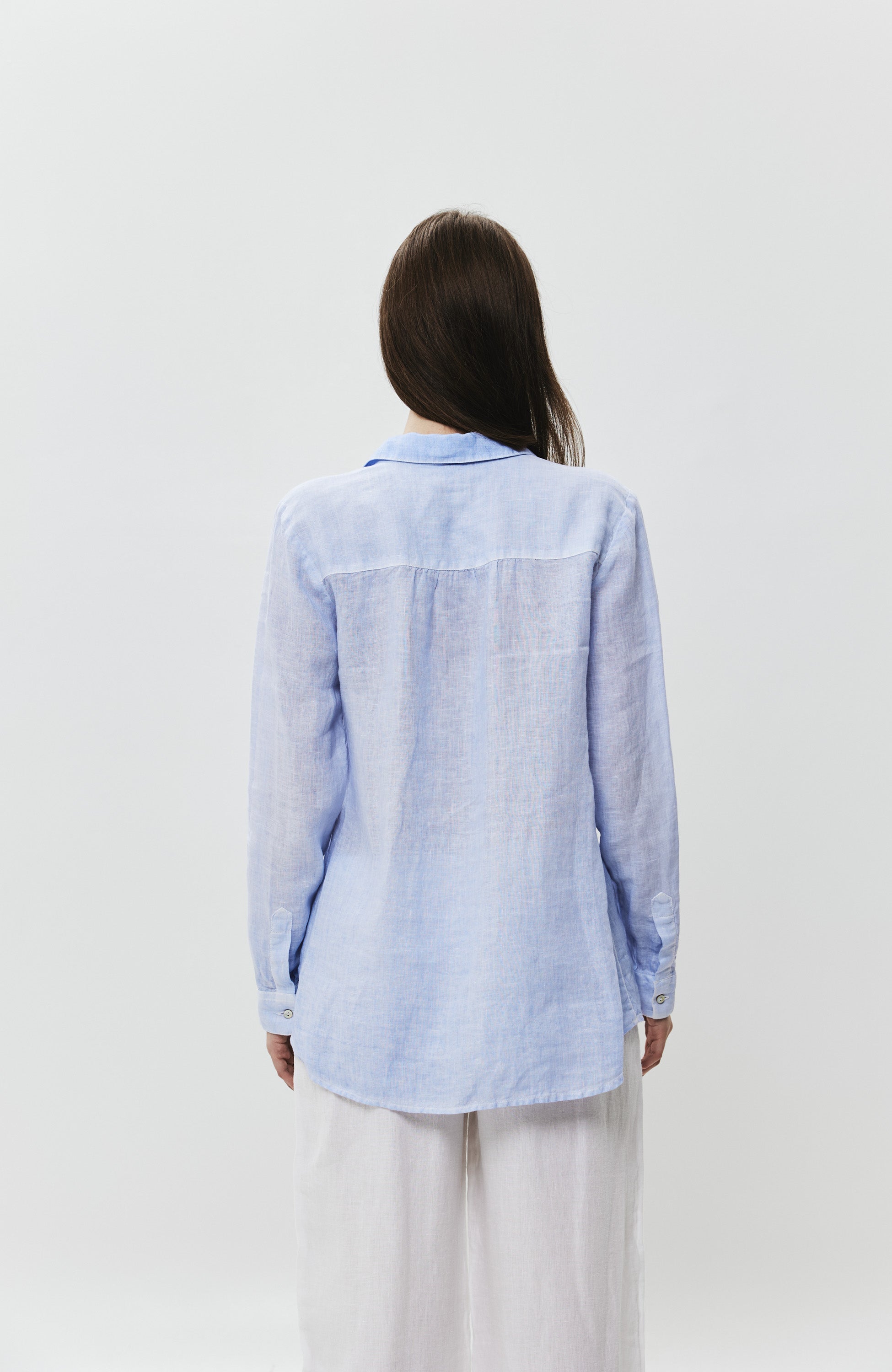 120% lino Blue Long sleeve garment-dyed linen shirt image 5