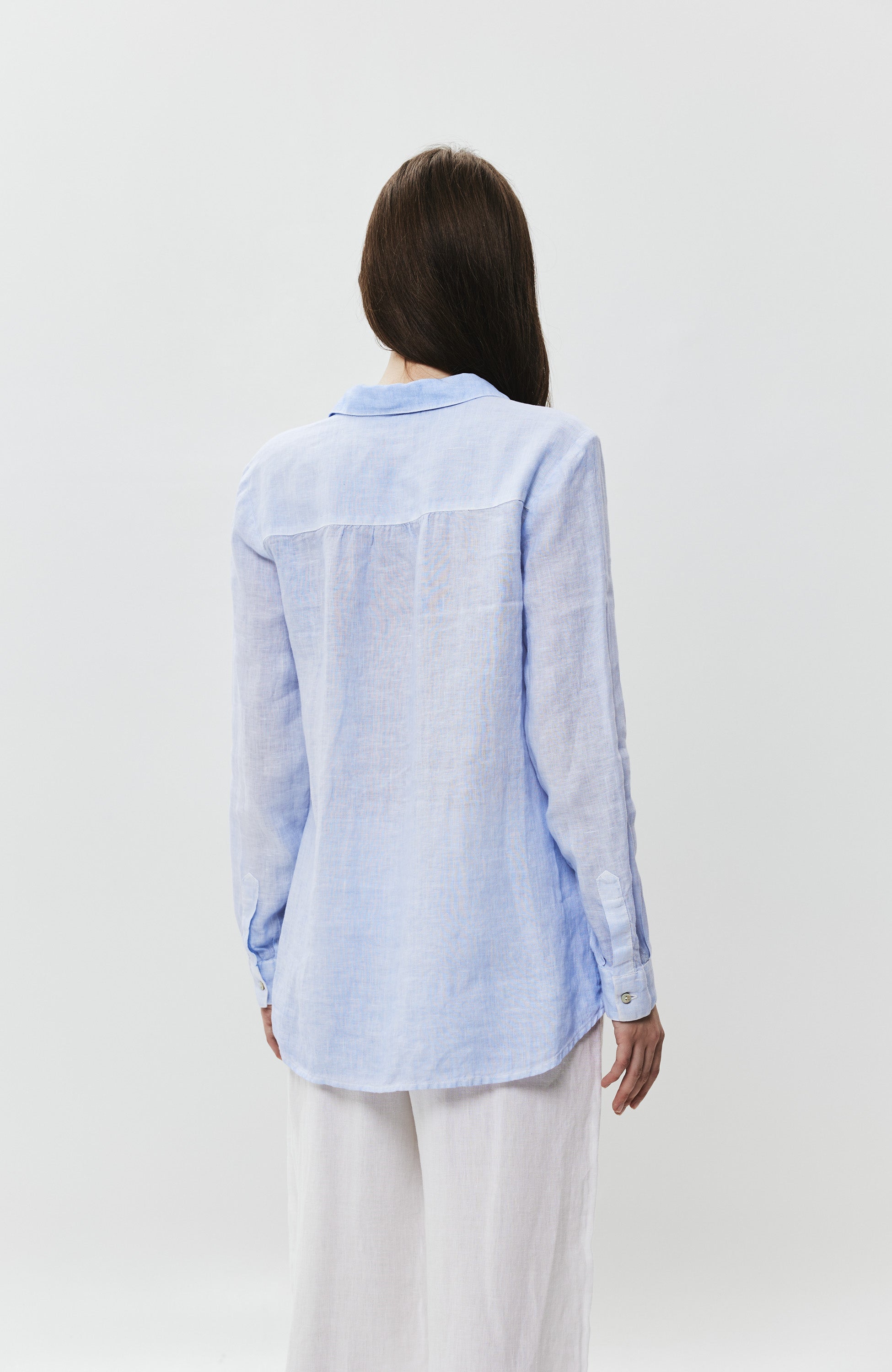 120% lino Blue Long sleeve garment-dyed linen shirt image 3