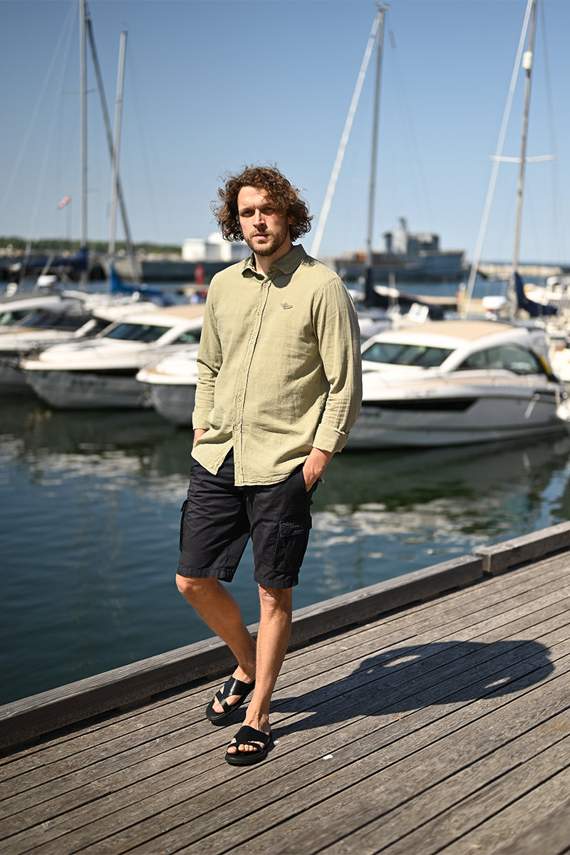 Cotton linen shirt and Lightweight cotton cargo shorts