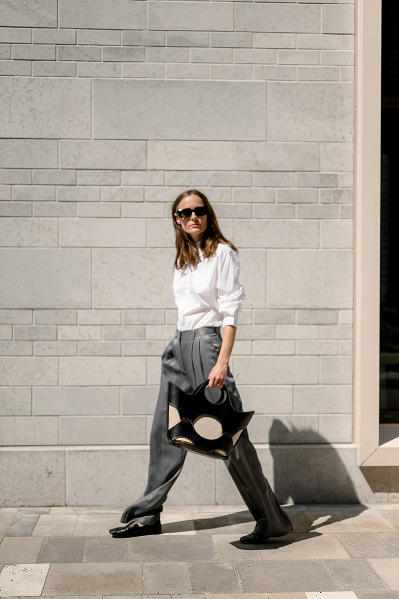 Oversized cotton t-shirt and Wide suit trousers