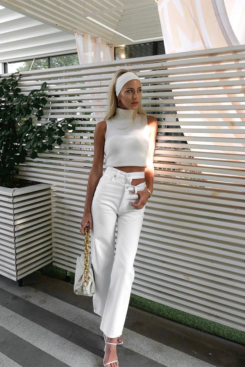 Ribbed knit top RAYER and Broken waistband jeans
