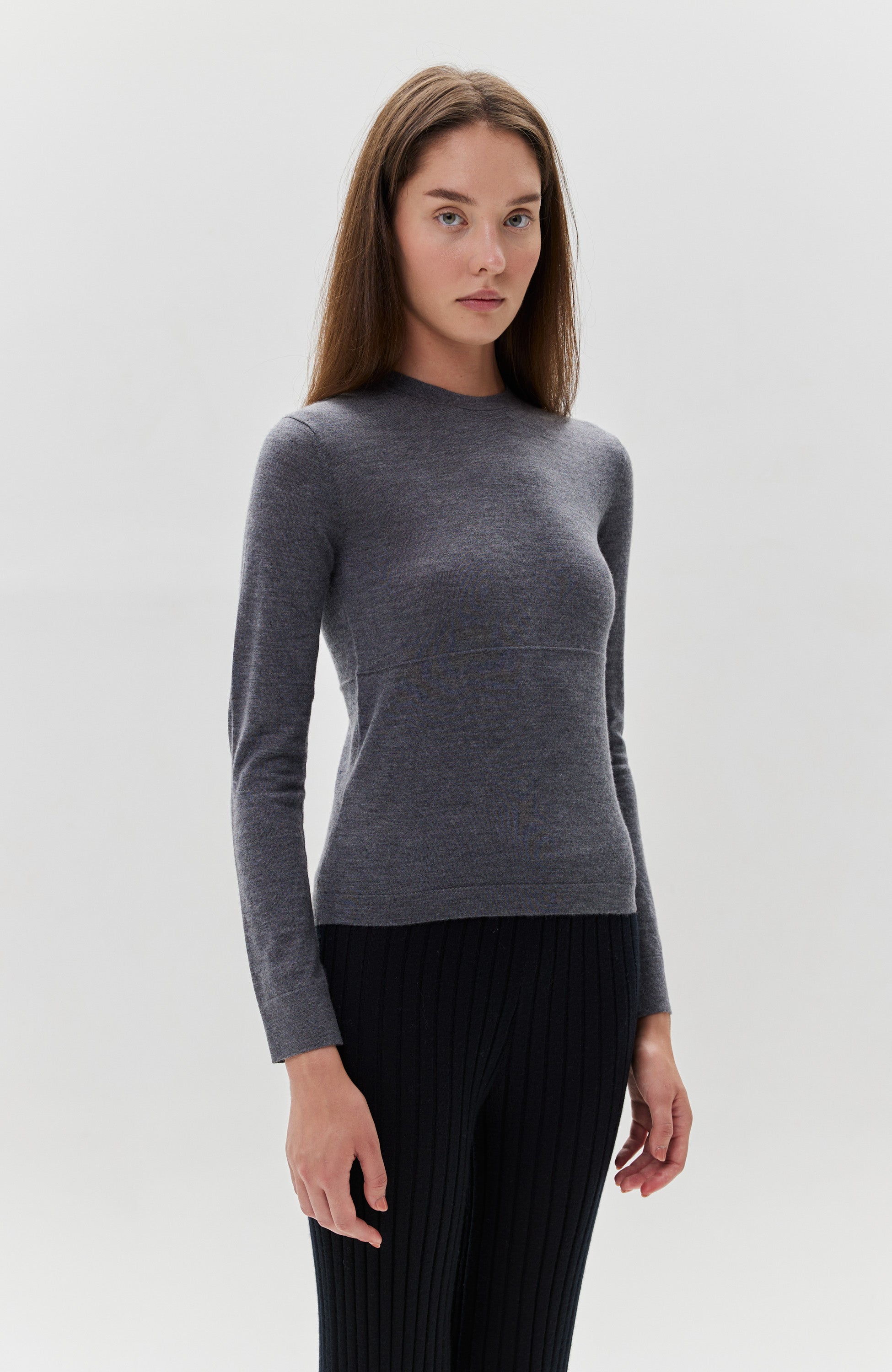 Lisa yang Grey Roundneck fine-knit top rowen image 3