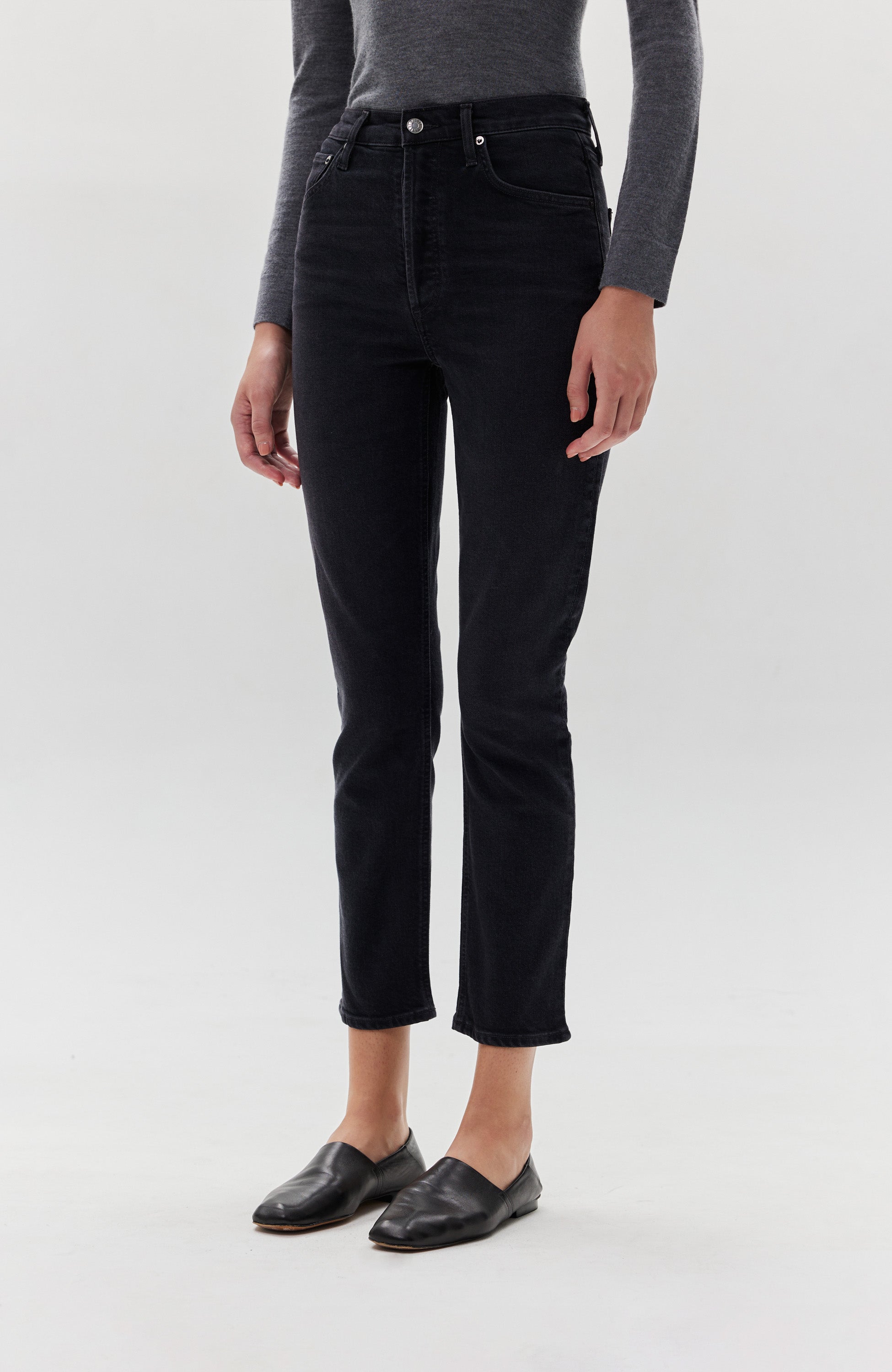 Agolde Black High rise straight jeans riley long image 3