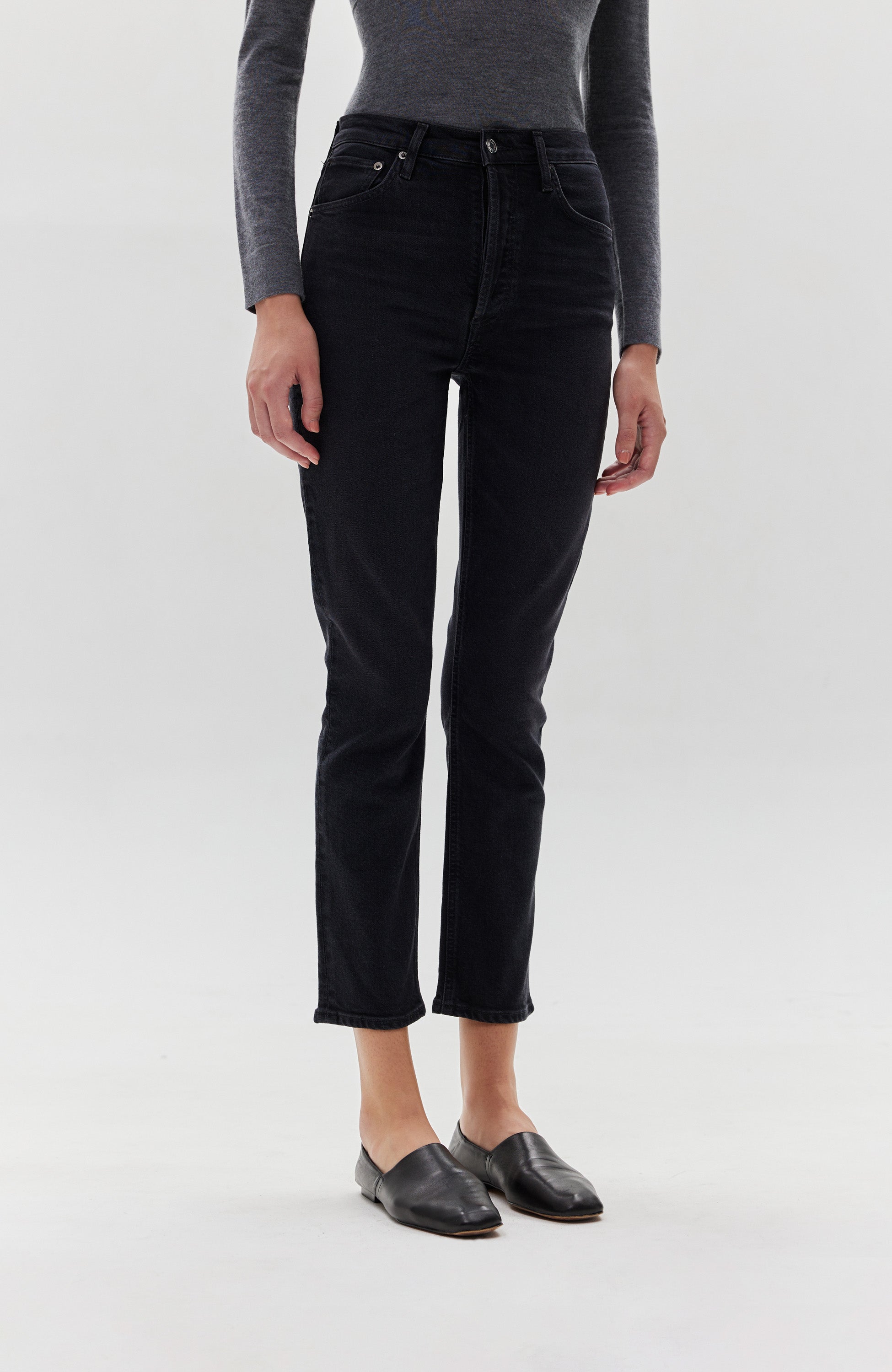 Agolde Black High rise straight jeans riley long image 4