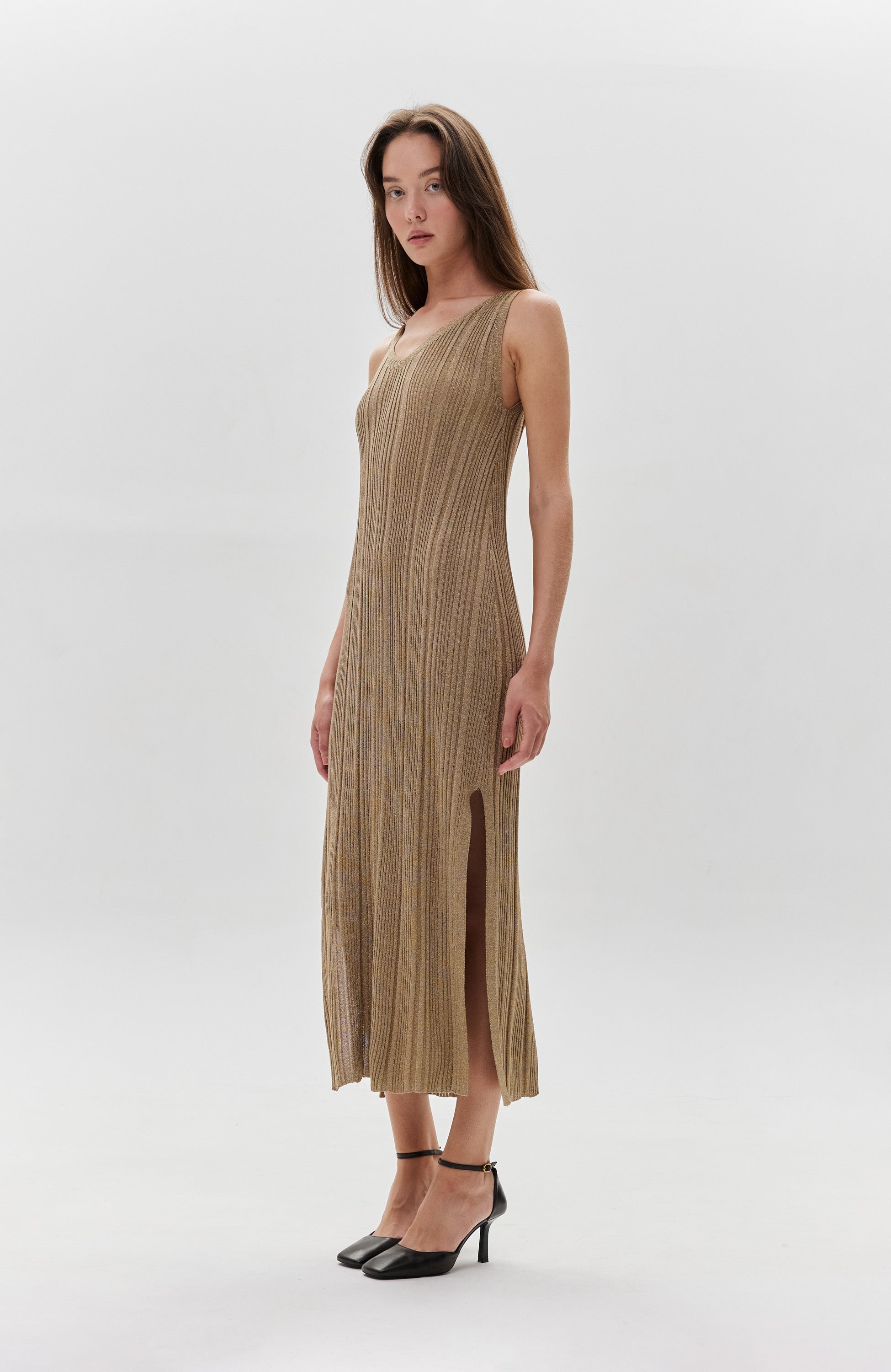 House of dagmar Gold Metallic knit dress image 4