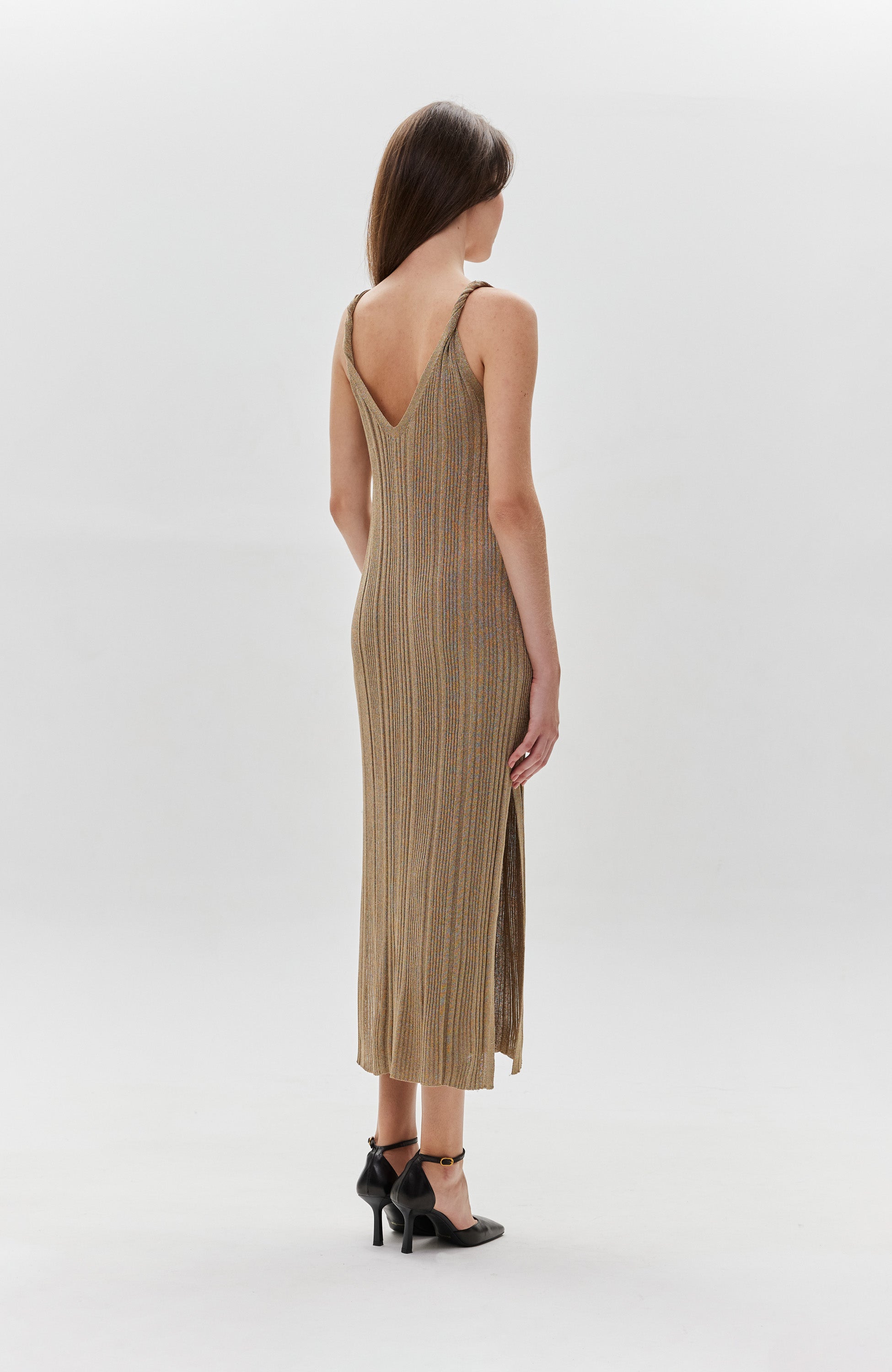 House of dagmar Gold Metallic knit dress image 6