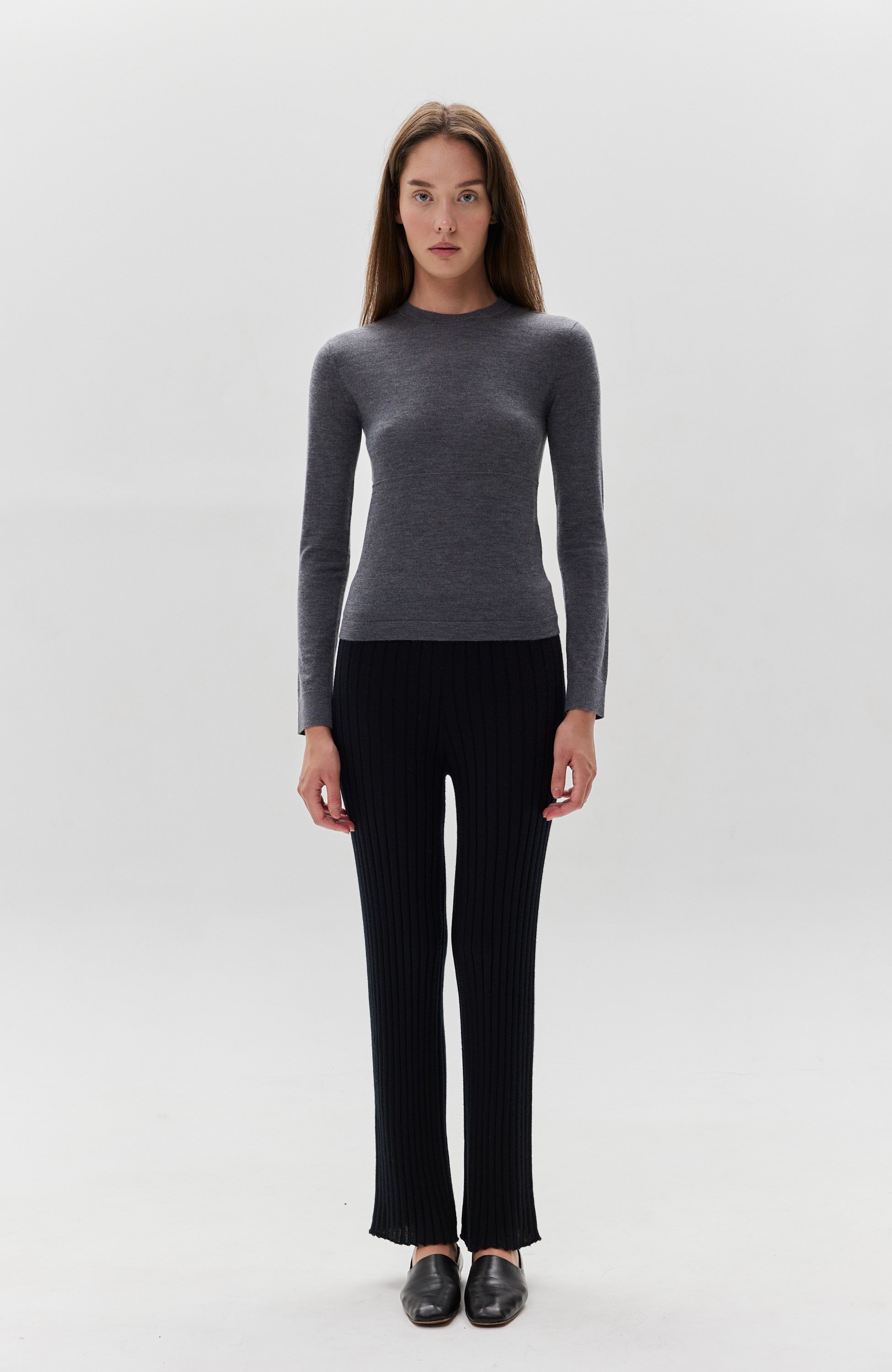 Lisa yang Grey Roundneck fine-knit top rowen image 6
