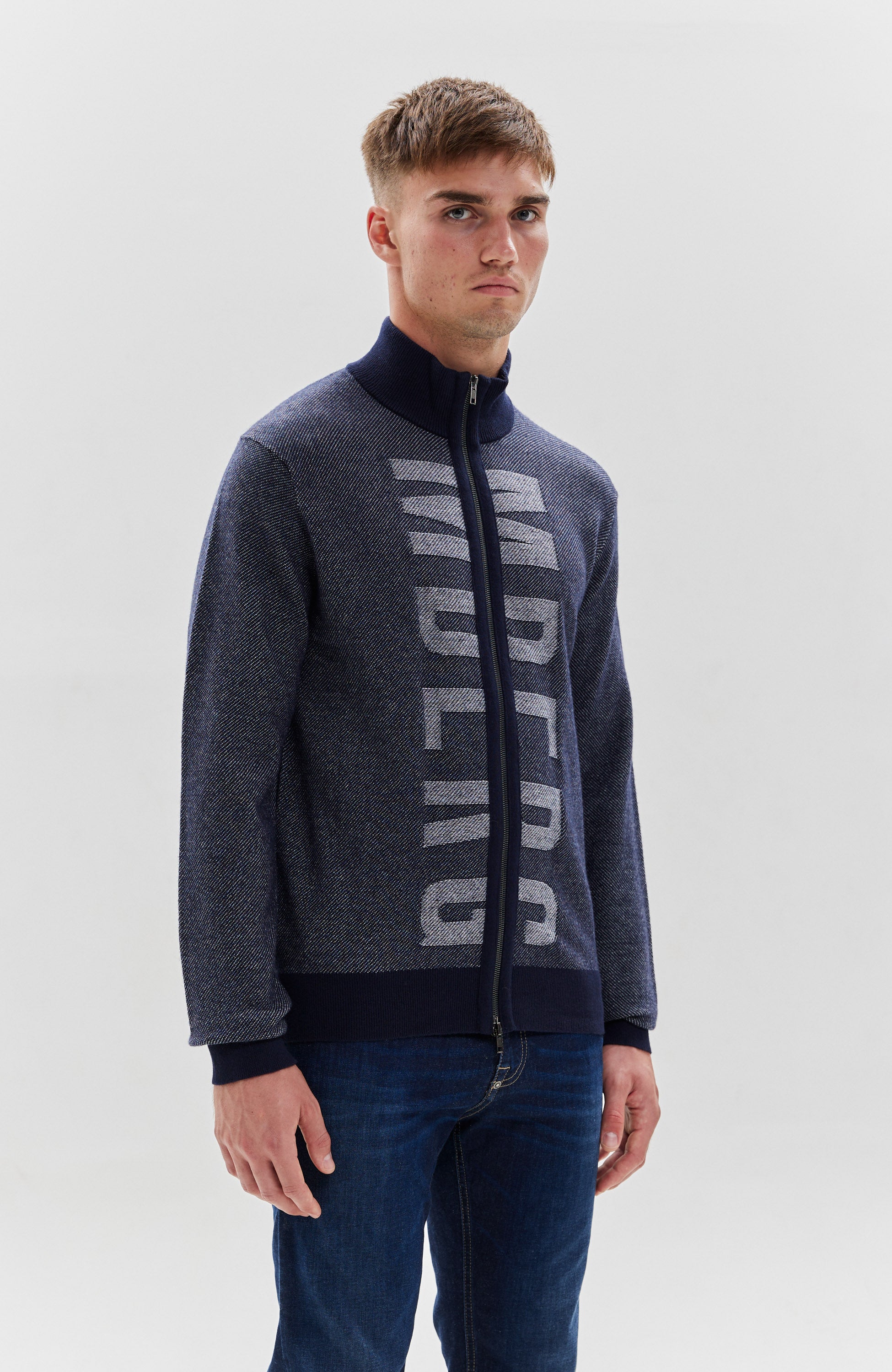 Logo-print zipped cardigan
