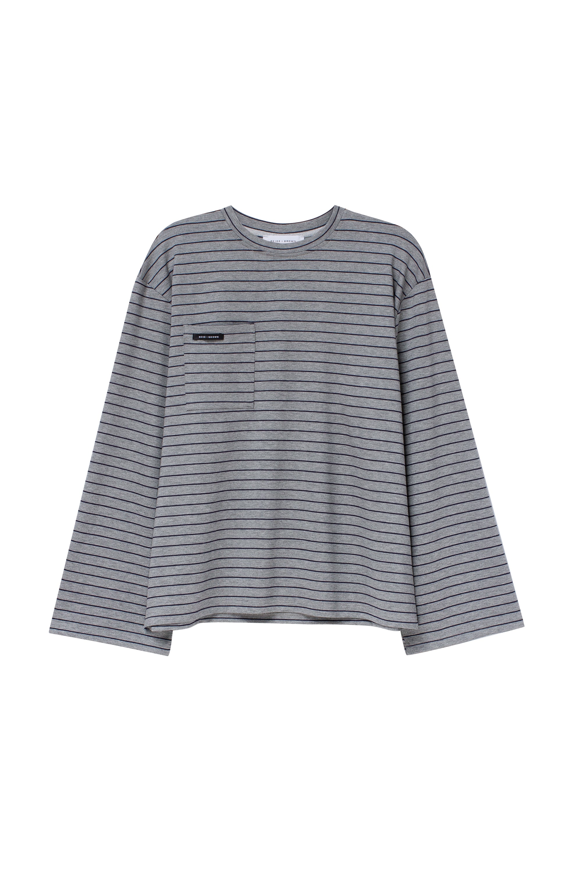 Beige brown Grey Triibuline pikkade varrukatega t-särk image 10