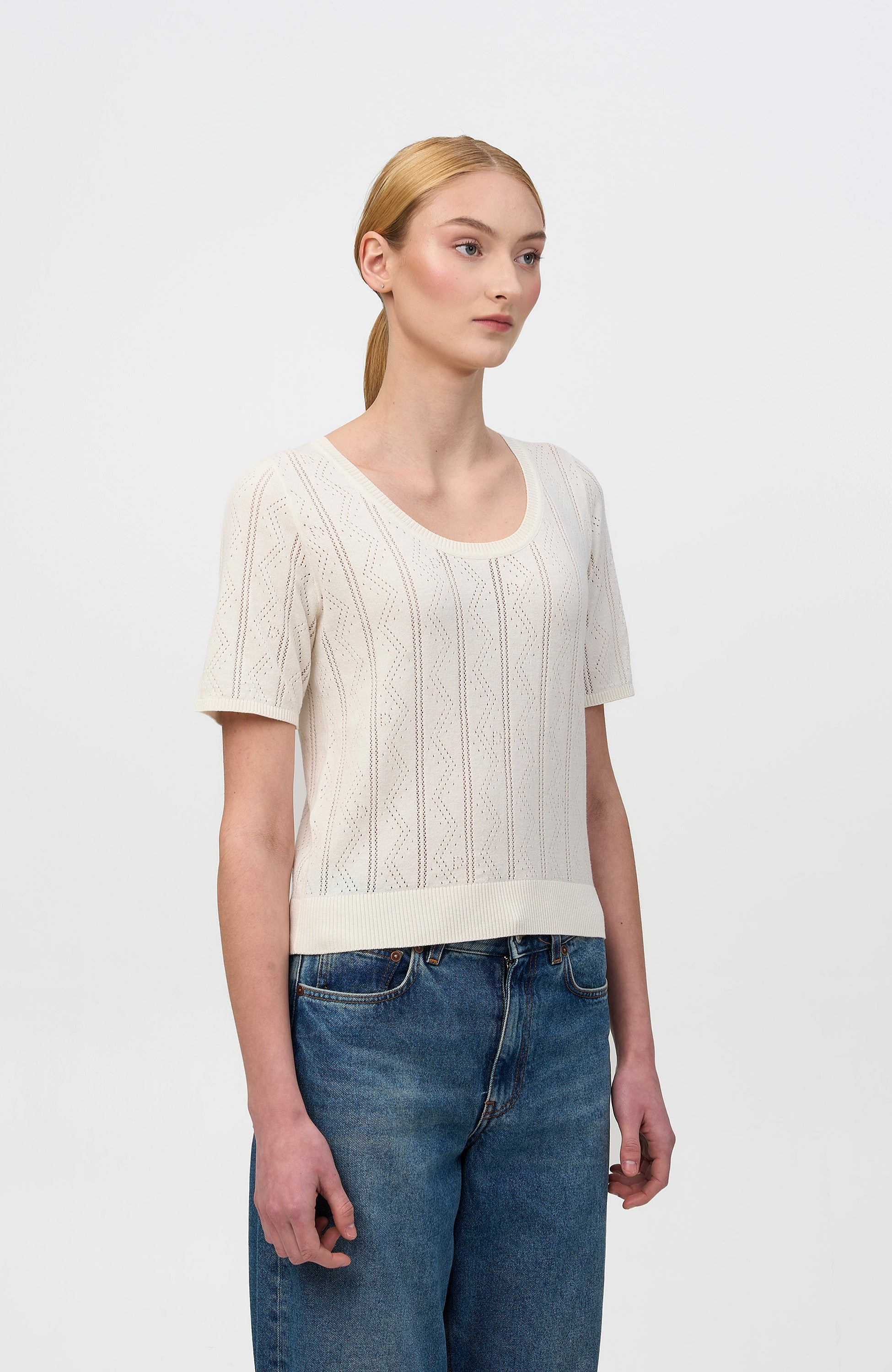 House of dagmar Neutral Pointelle knit top image 3