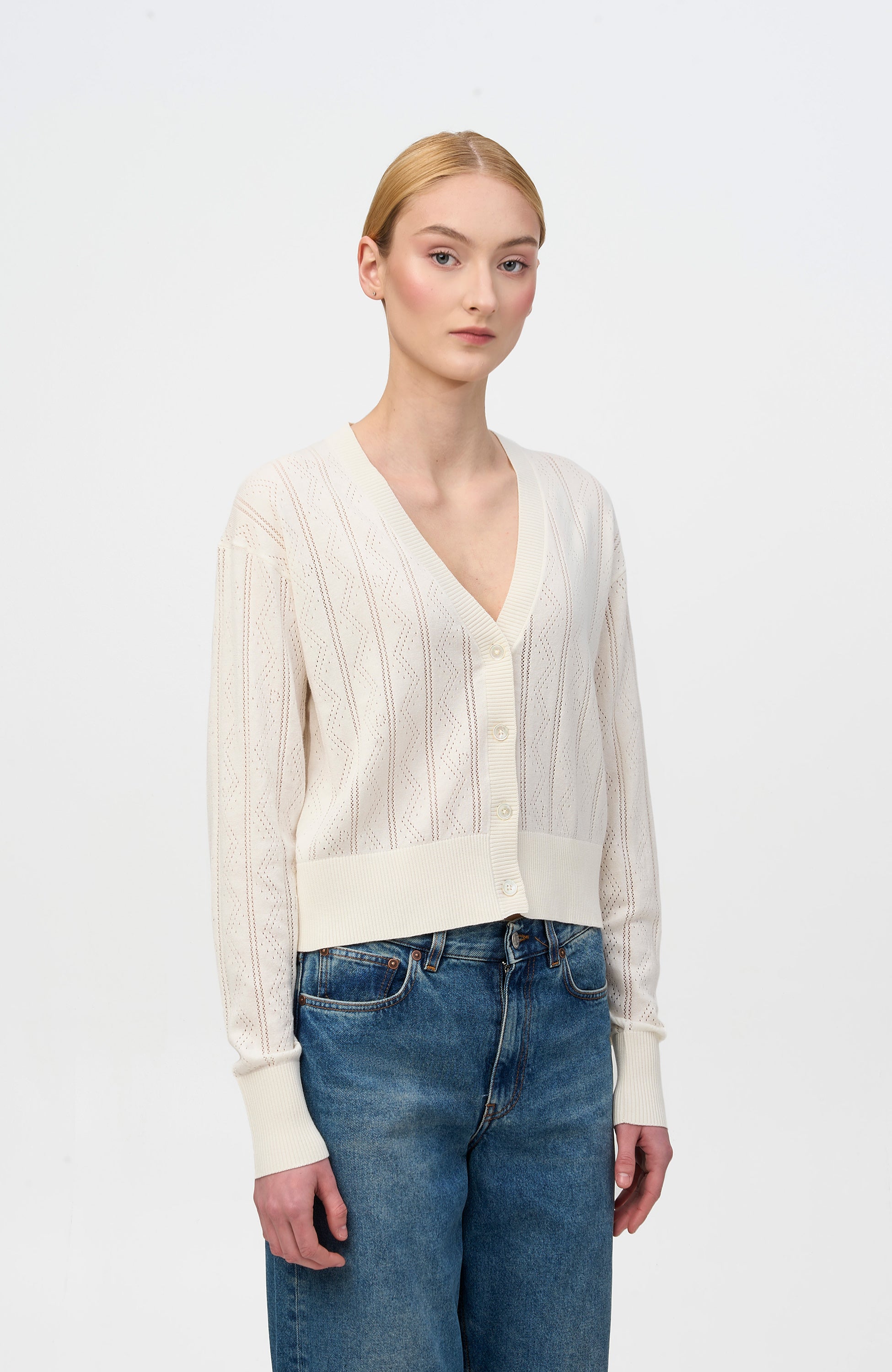 House of dagmar Neutral Kardigan pointelle image 3