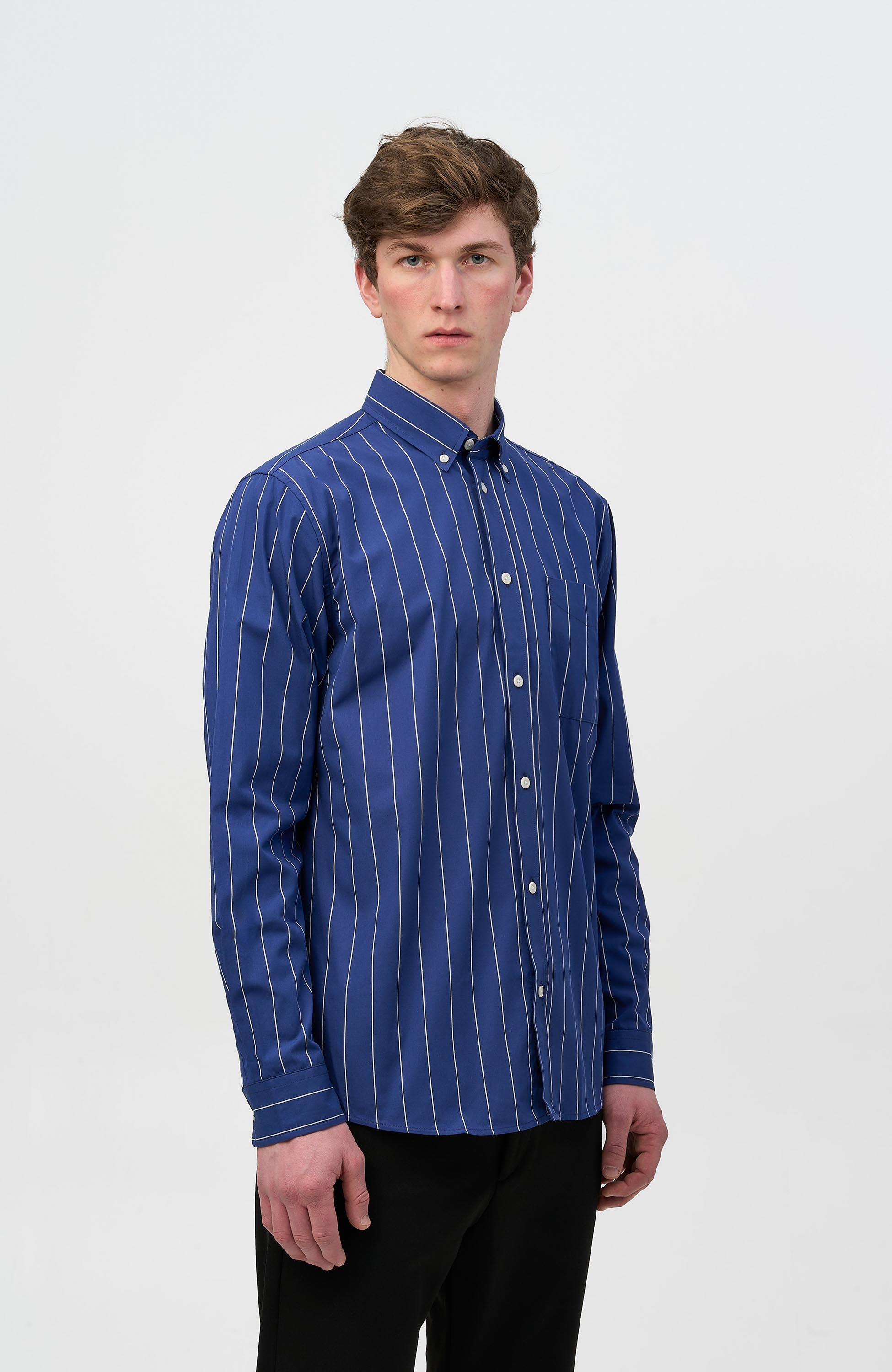 Les deux Blue Stripe peached poplin shirt kent image 3