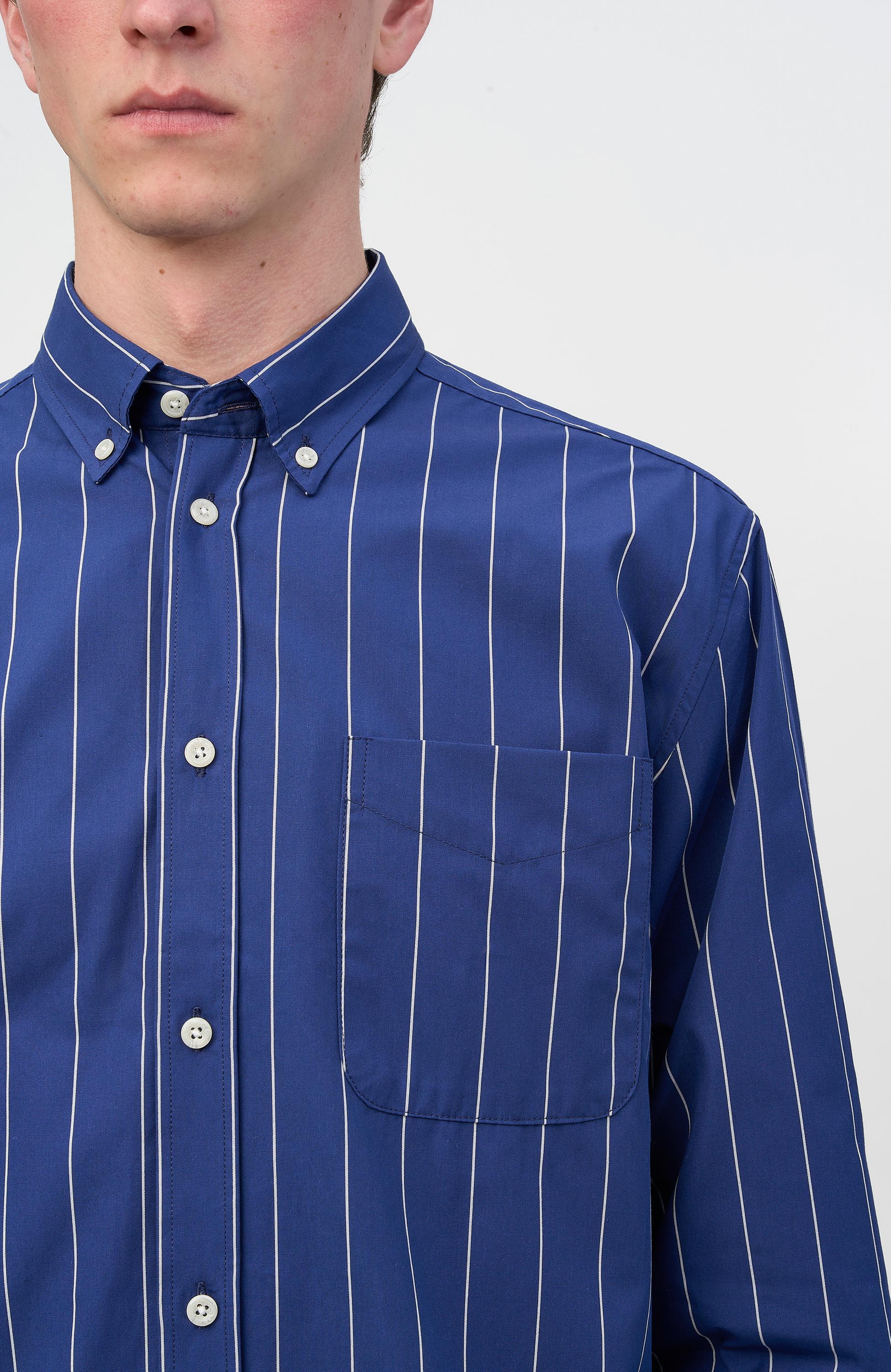 Les deux Blue Stripe peached poplin shirt kent image 5