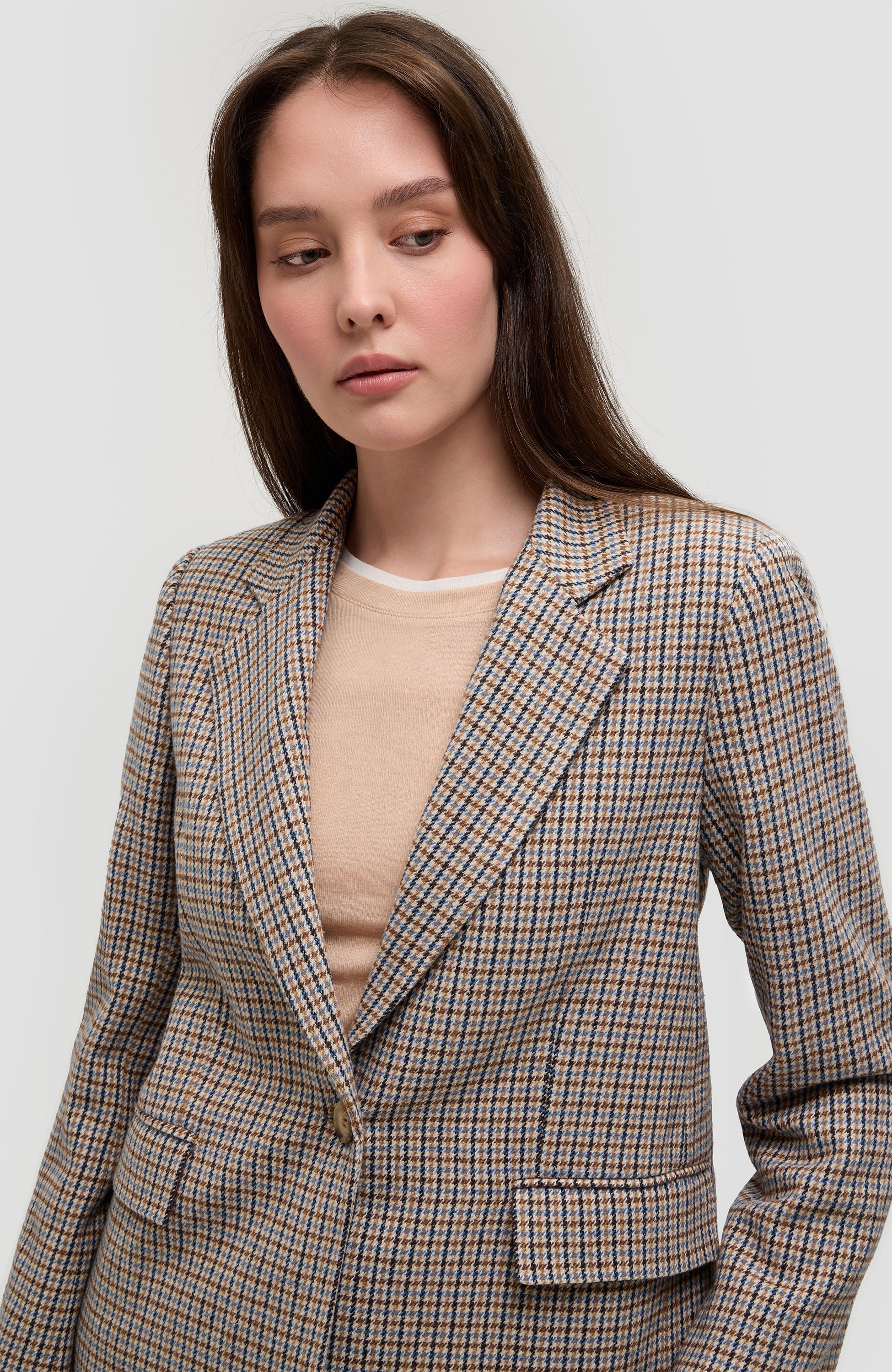 Beige brown Beige Houndstooth single-breasted blazer image 6