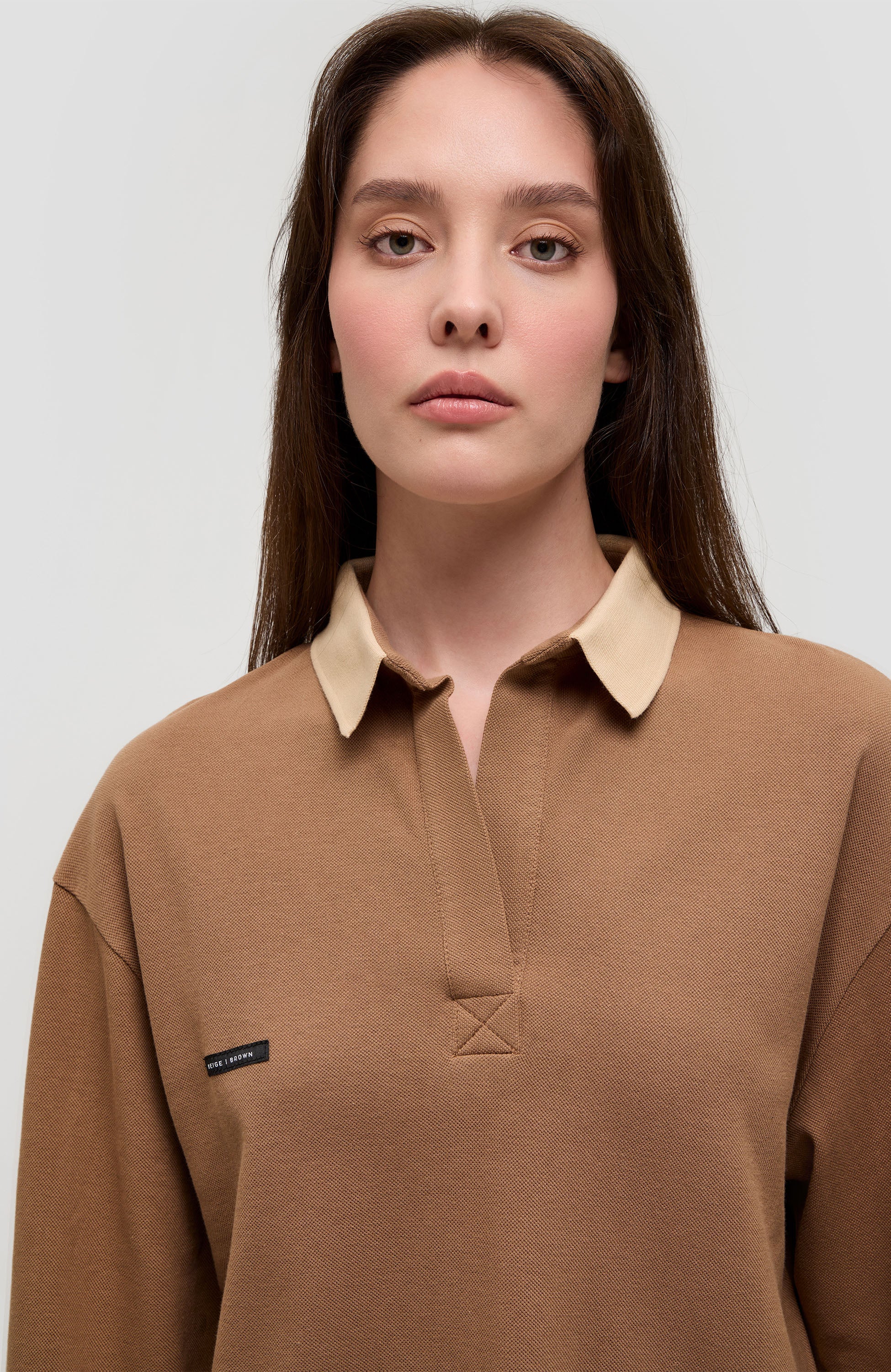Beige brown Beige Pikkade varrukatega polo särk image 5