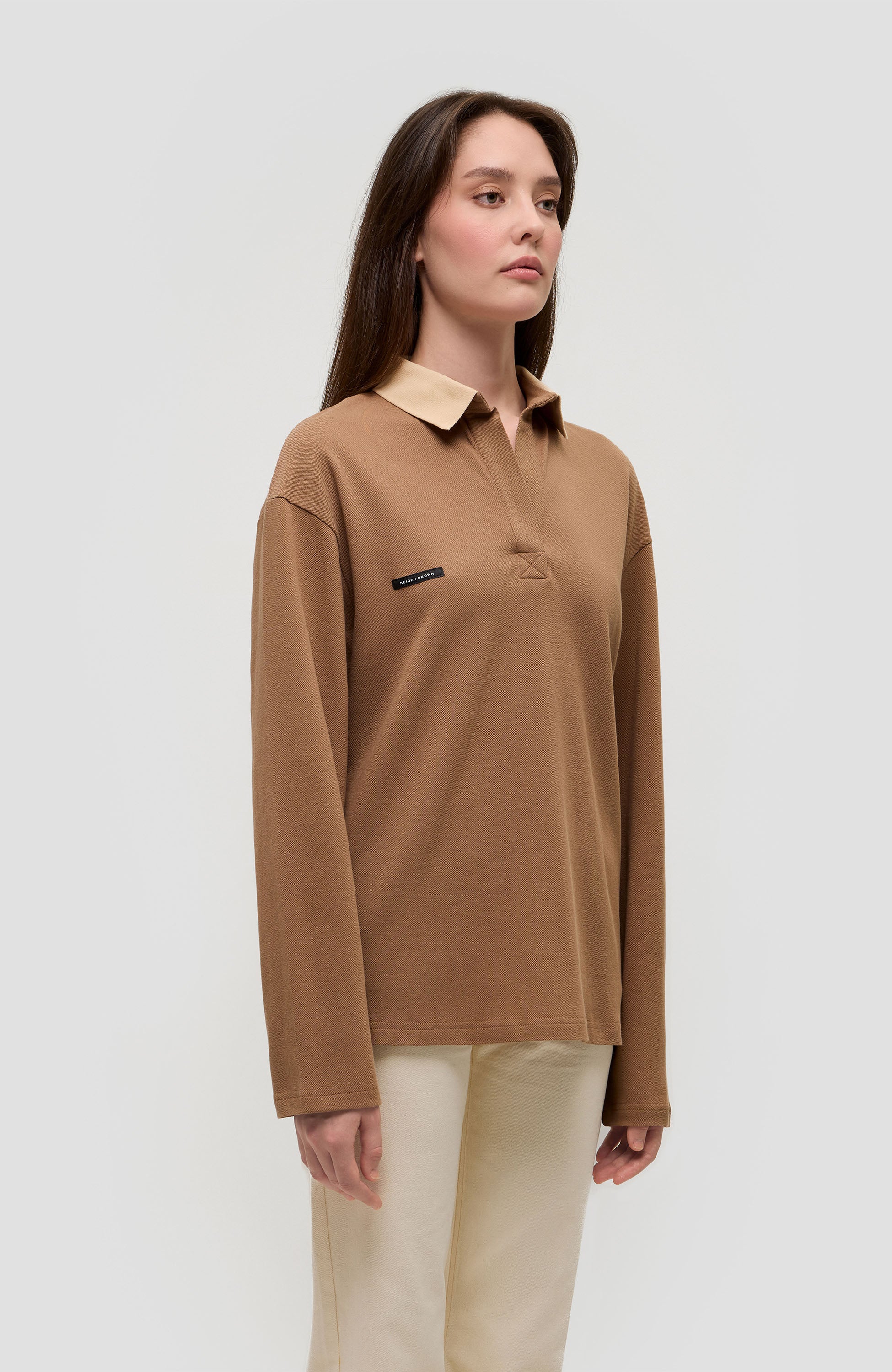 Beige brown Beige Pikkade varrukatega polo särk image 3