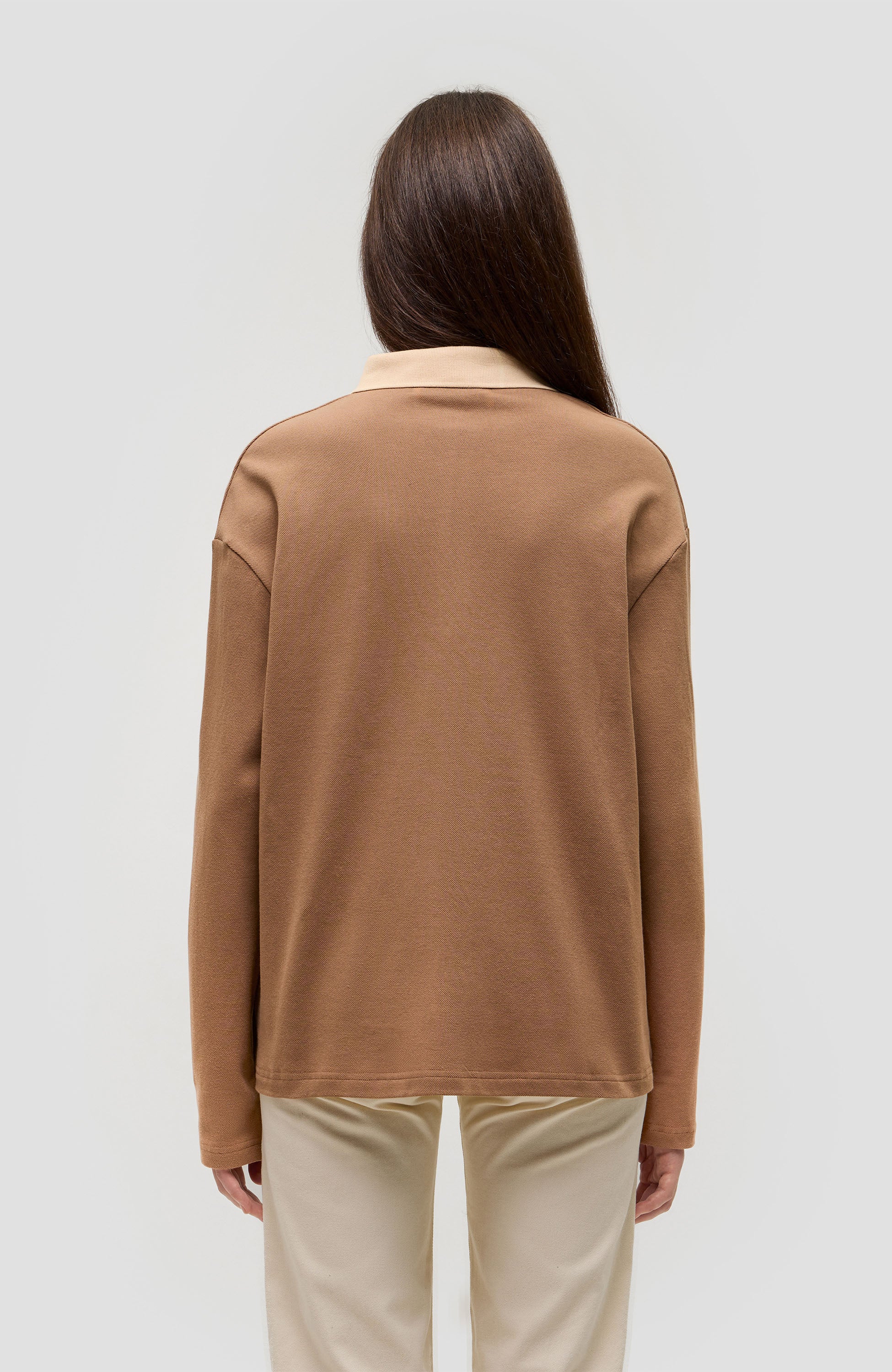 Beige brown Beige Pikkade varrukatega polo särk image 4