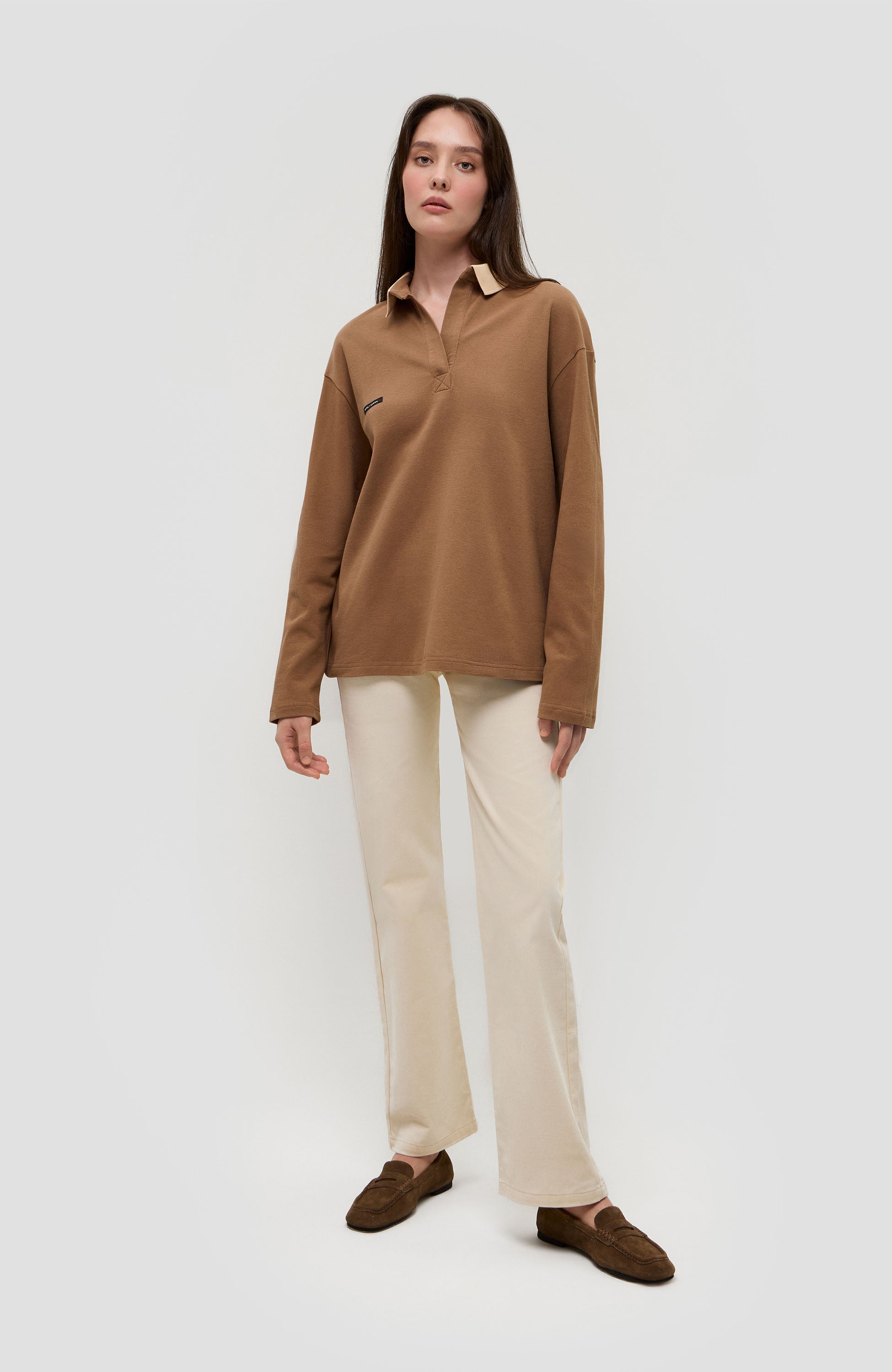 Beige brown Beige Pikkade varrukatega polo särk image 7