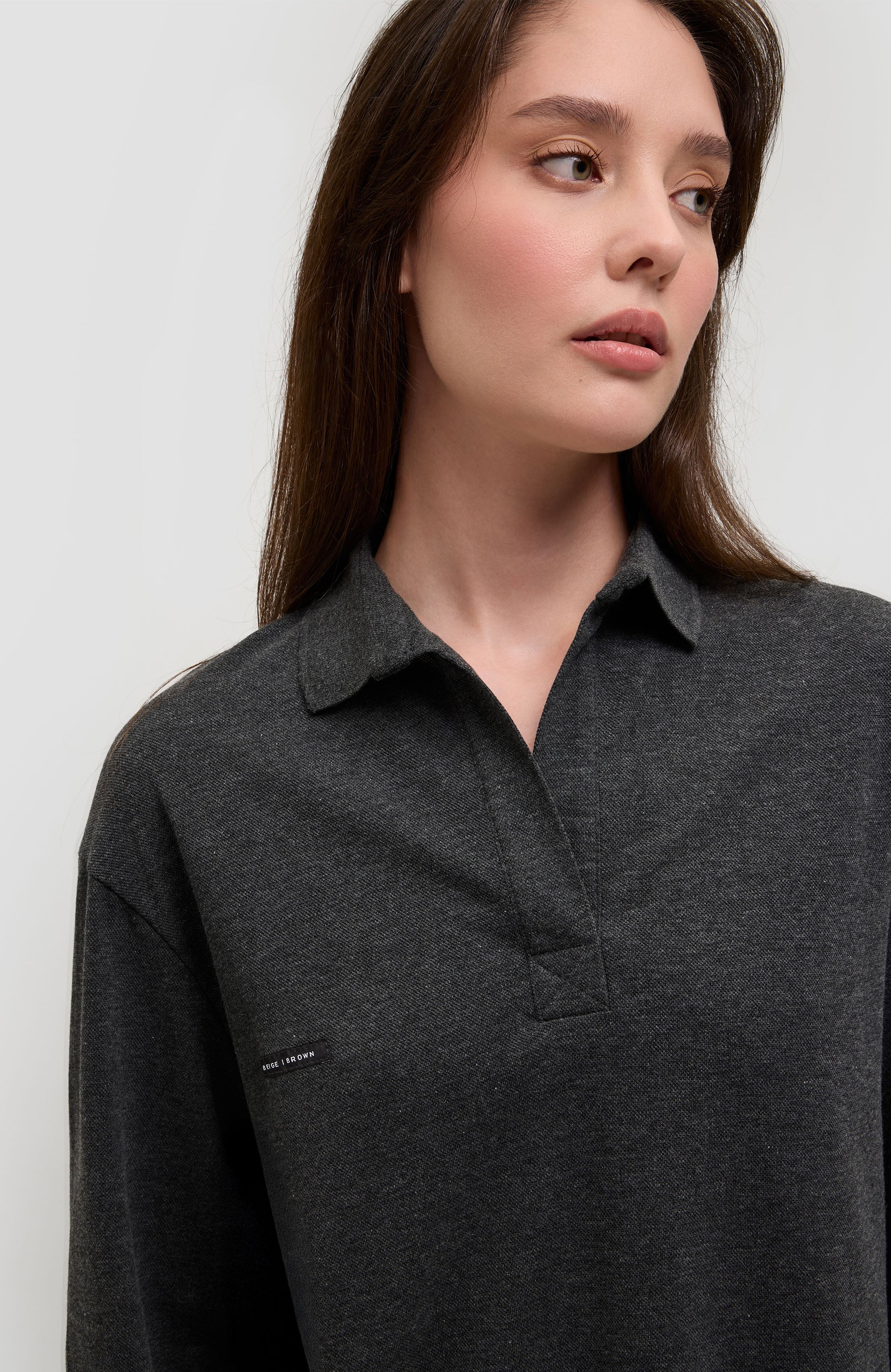 Beige brown Grey Pikkade varrukatega polo särk image 5