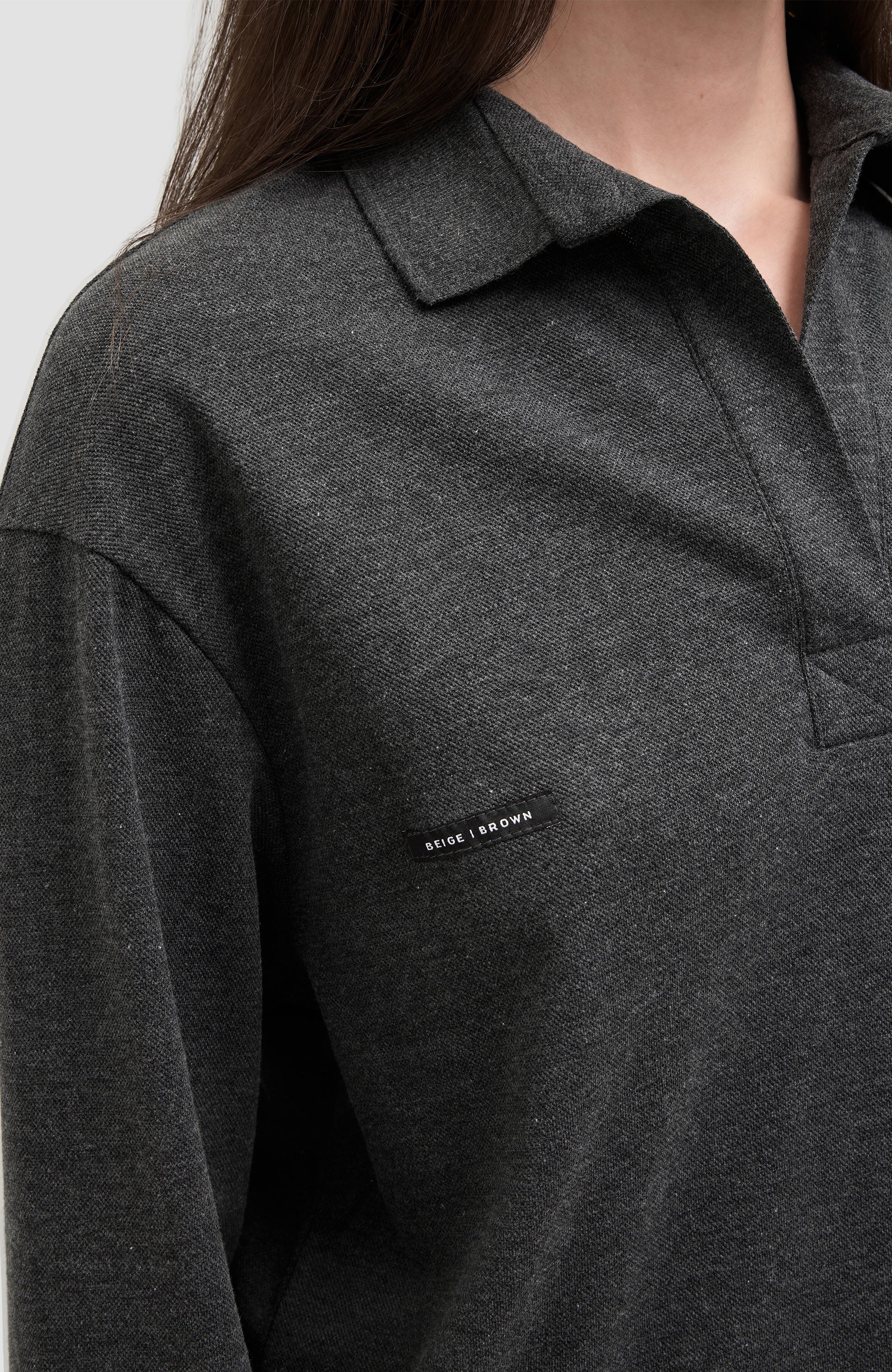 Beige brown Grey Pikkade varrukatega polo särk image 7