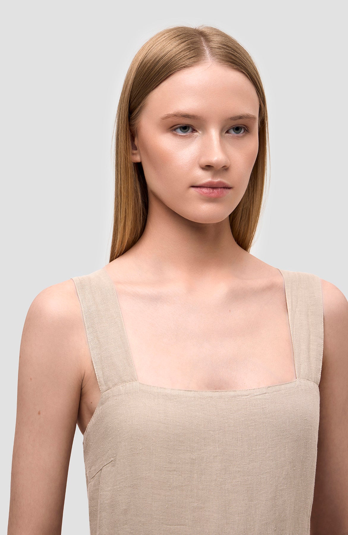 120% lino Beige Square-neck linen flared midi dress image 7