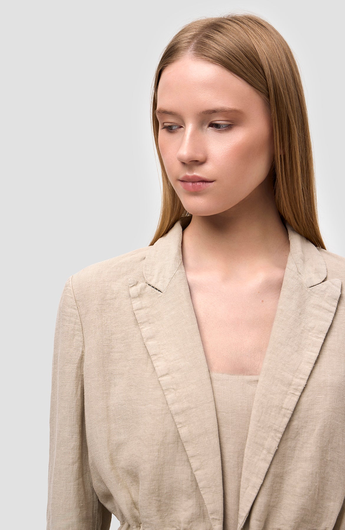 120% lino Beige Belt drawstring linen jacket image 5