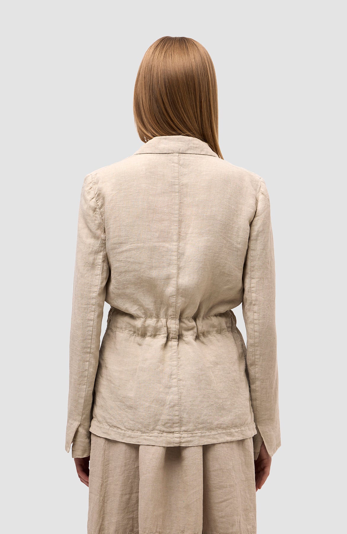 120% lino Beige Belt drawstring linen jacket image 4