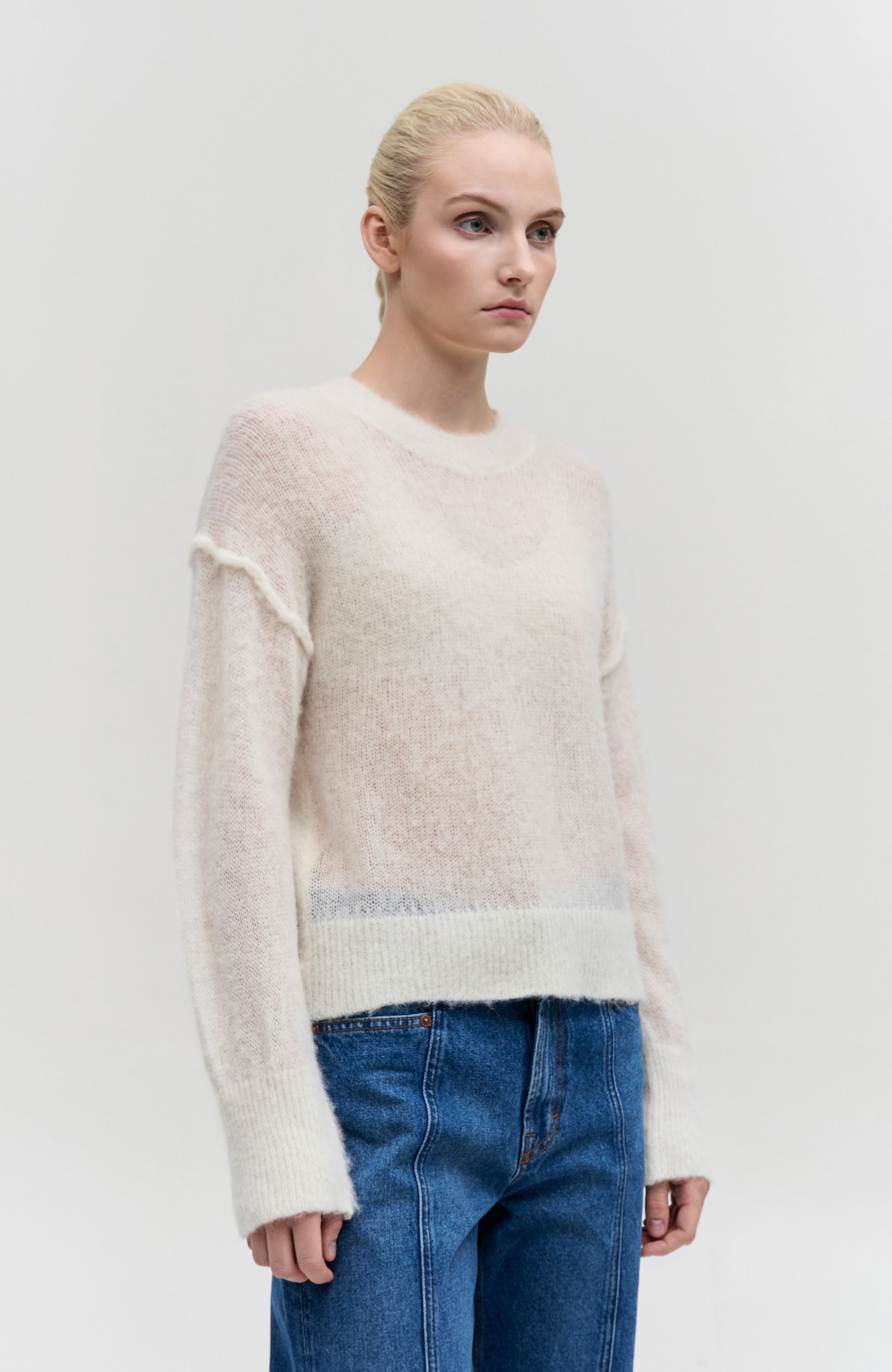 House of dagmar White Brushed alpaca pullover image 3