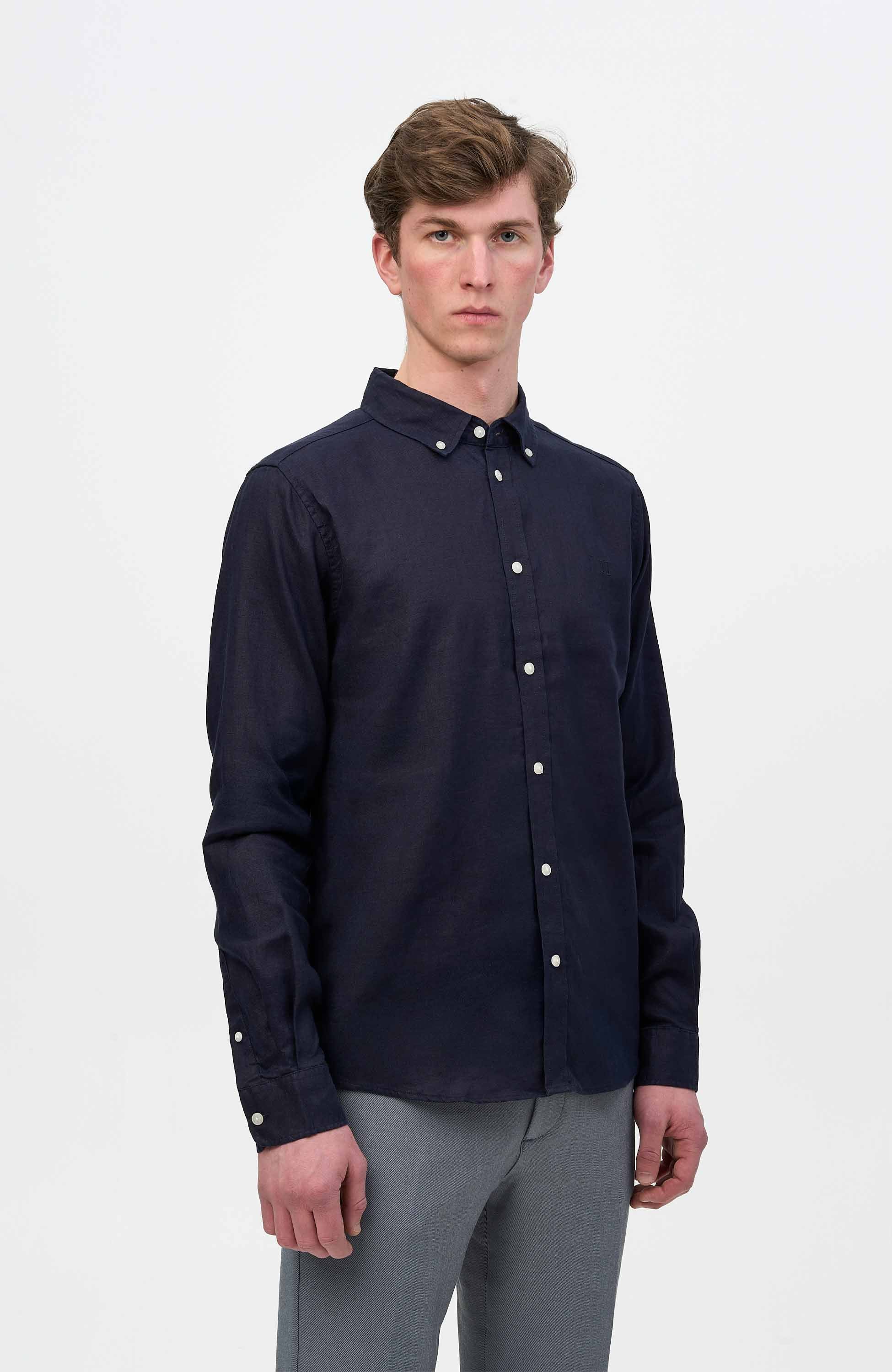 Les deux Navy Linen shirt kristian image 3
