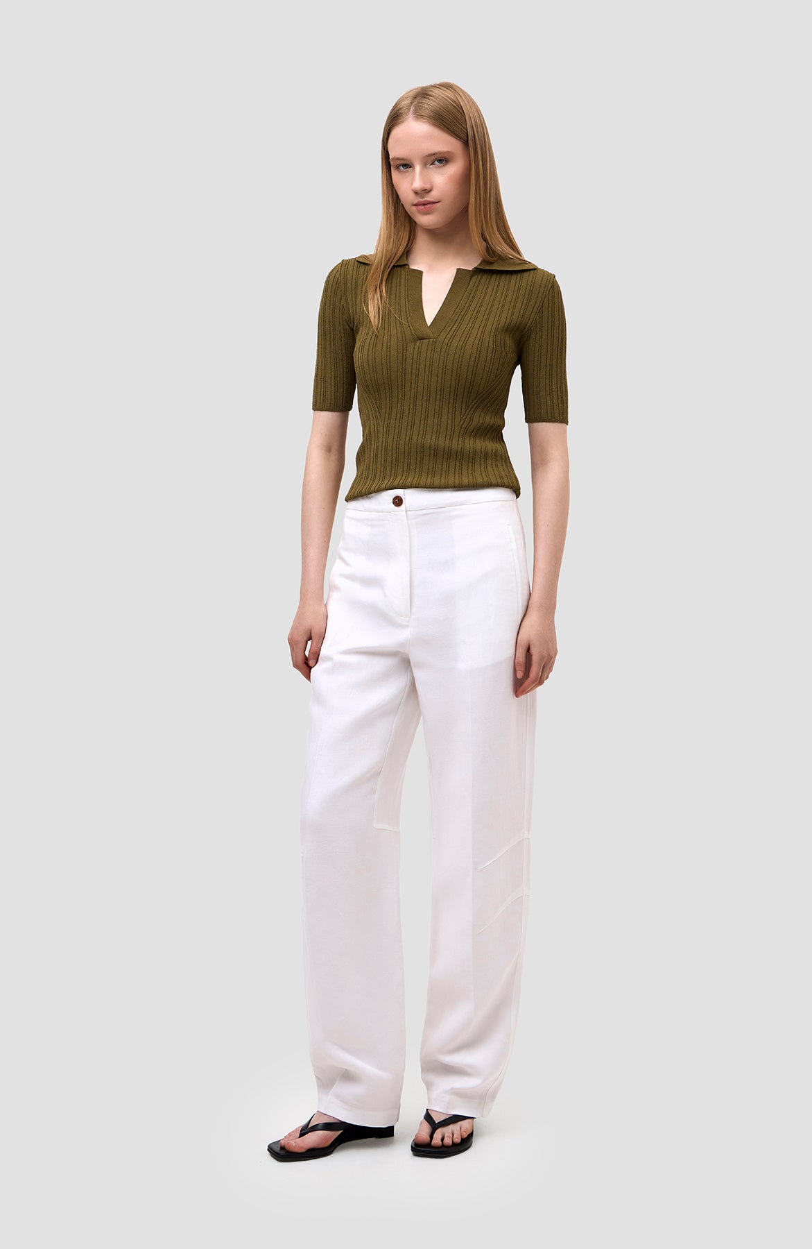 Erika cavallini White Straight-leg linen trousers image 9