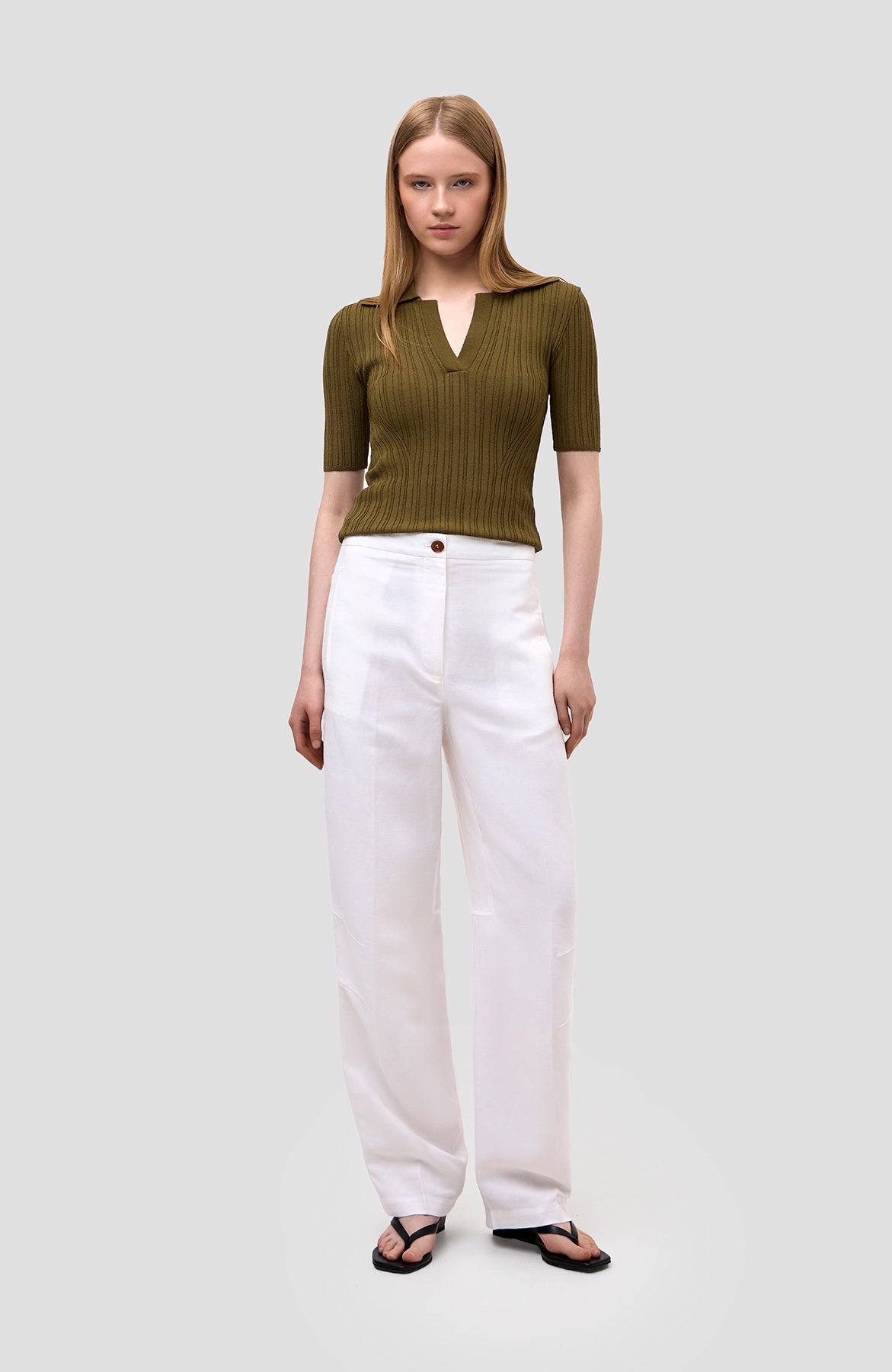Erika cavallini White Straight-leg linen trousers image 2