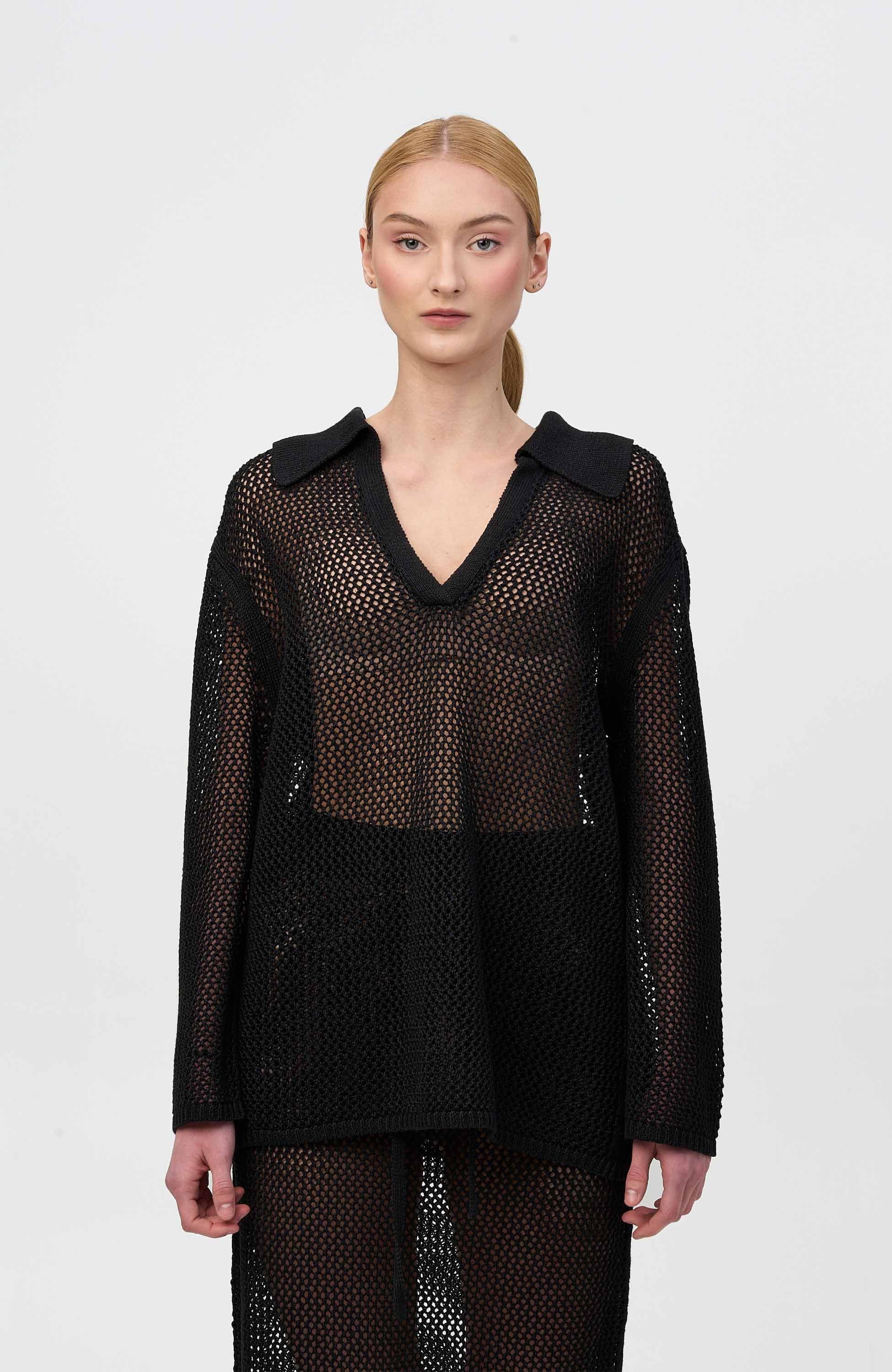 House of dagmar Black Crochet poloneck top image 3