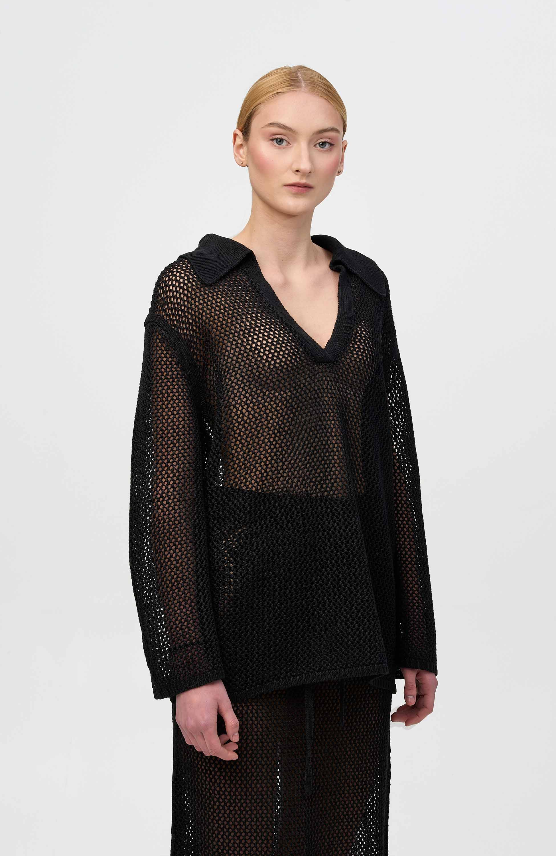 House of dagmar Black Crochet poloneck top image 4