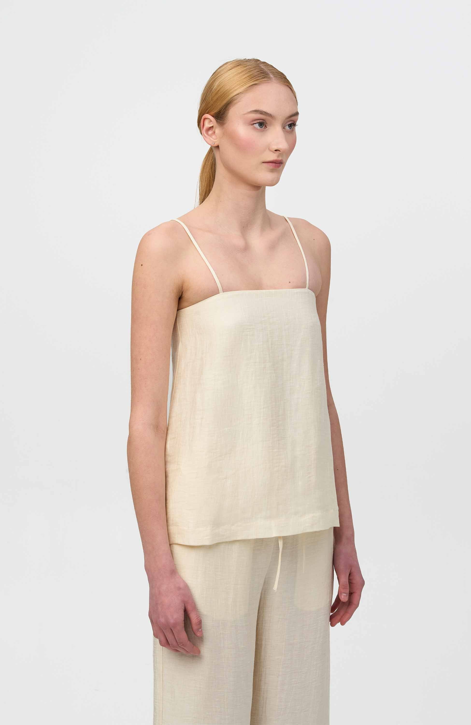 House of dagmar White Linen strap top image 3